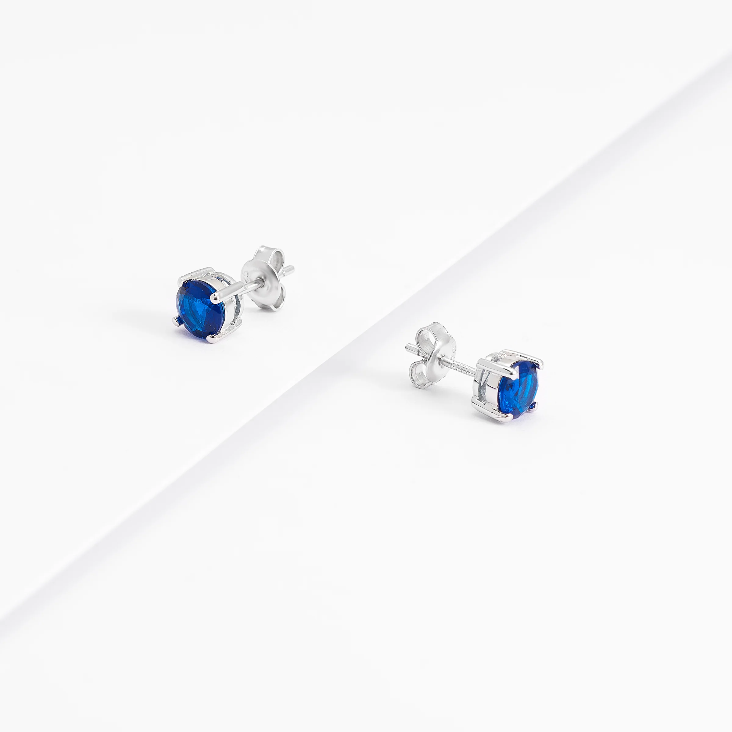 Sterling Silver Blue Zirconia Round Stud Earrings 6mm - Image 2