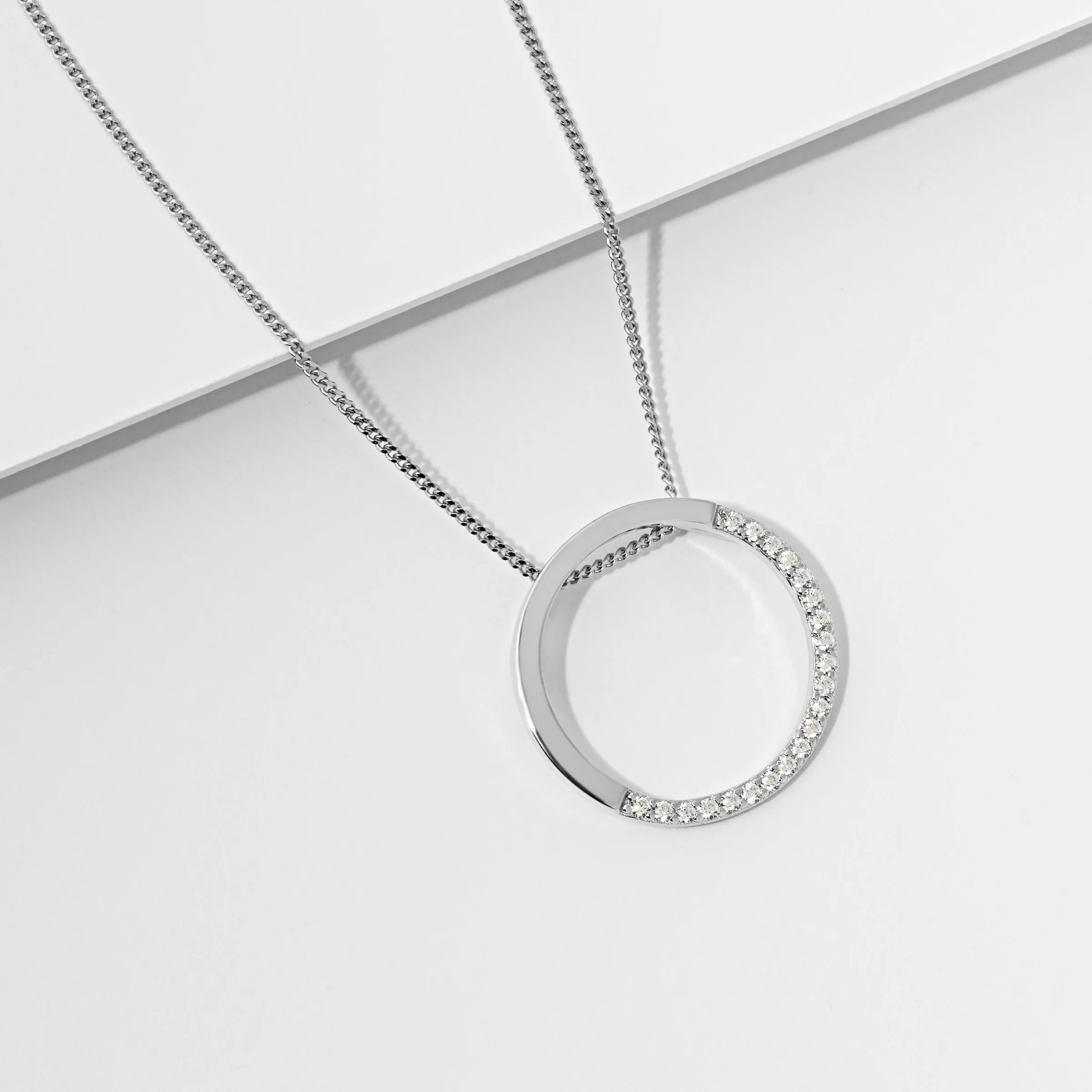 Sterling Silver Circle Half Set Zirconia Pendant - Image 2