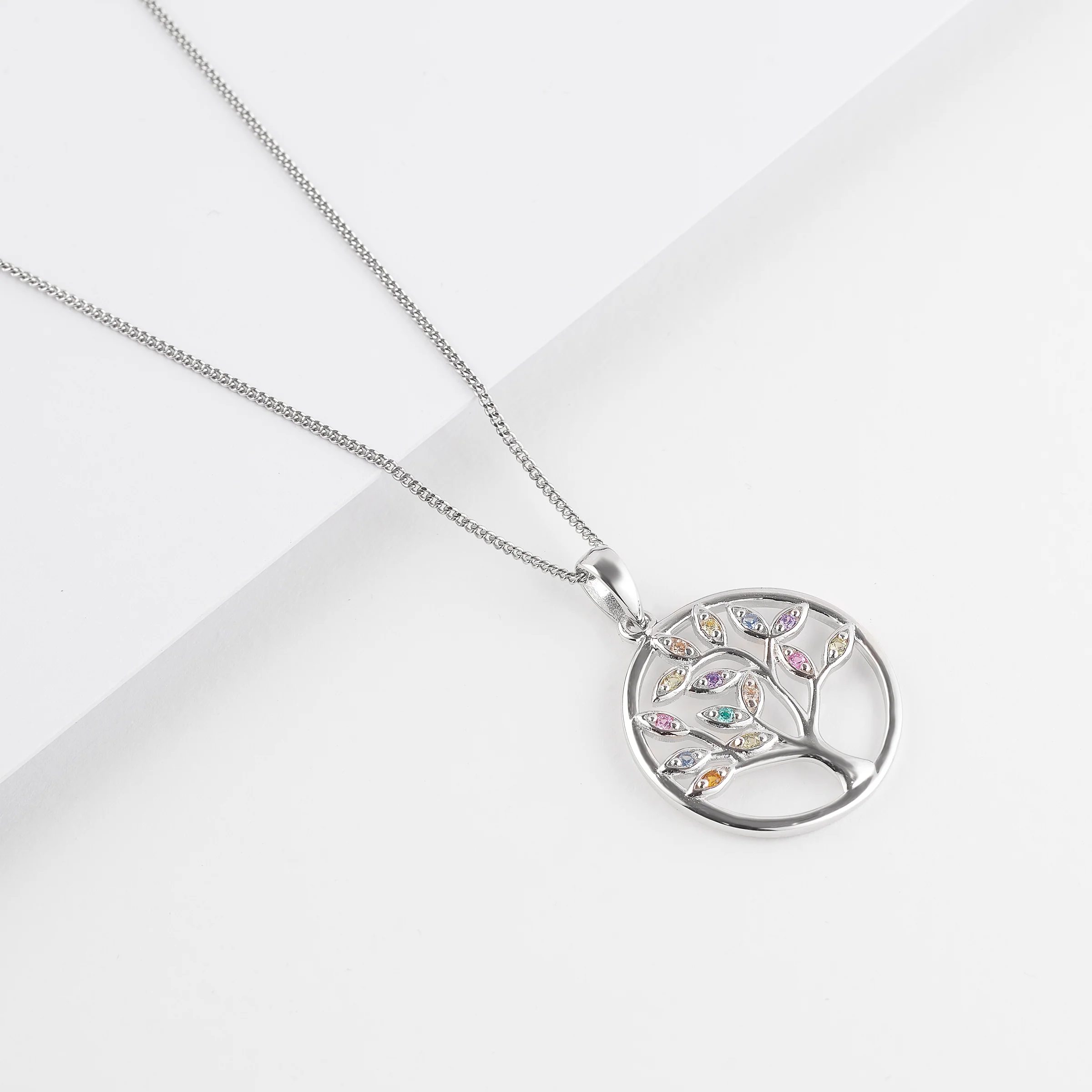 Sterling Silver Coloured Zirconia Tree of Life Pendant - Image 2