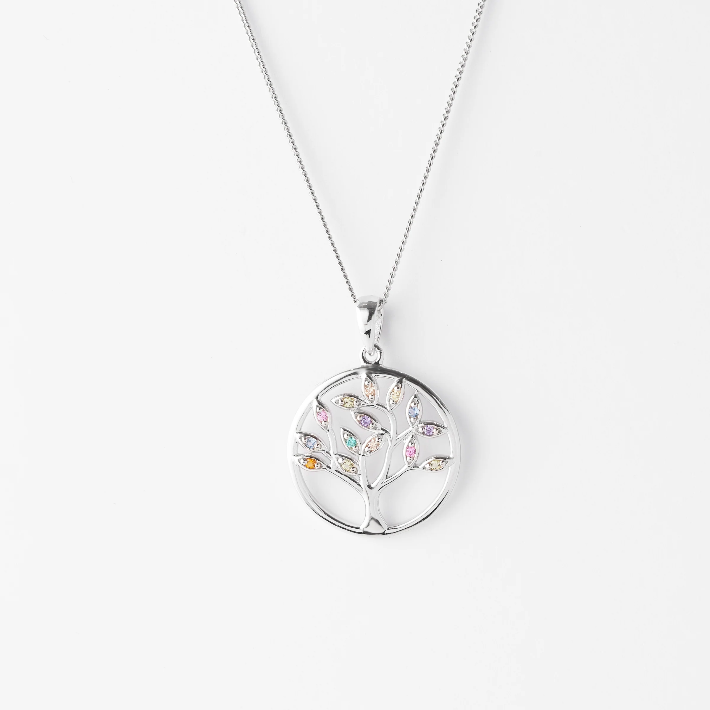 Sterling Silver Coloured Zirconia Tree of Life Pendant - Image 3