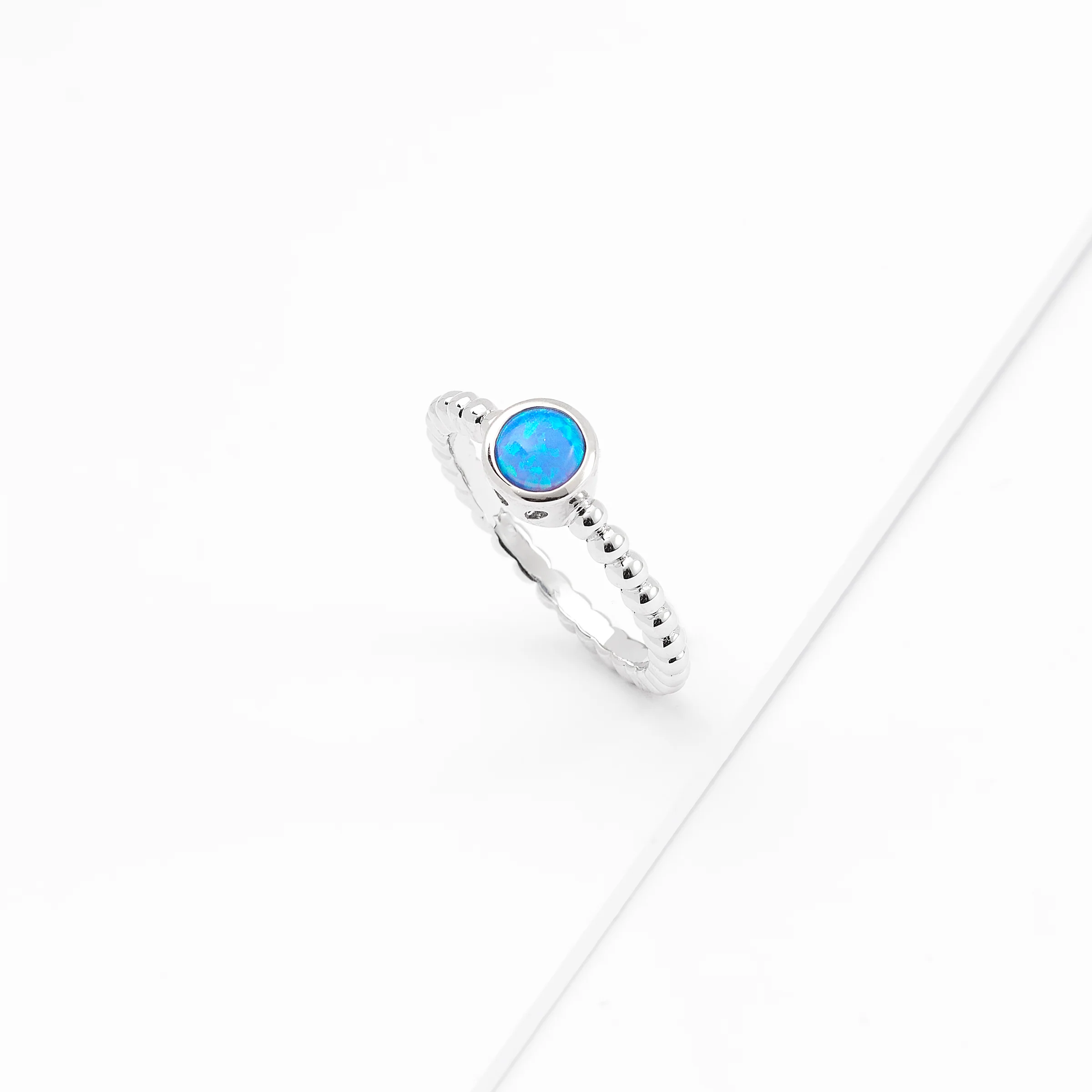 Sterling Silver Cr. Opal Bezel Beaded Ring - Image 2