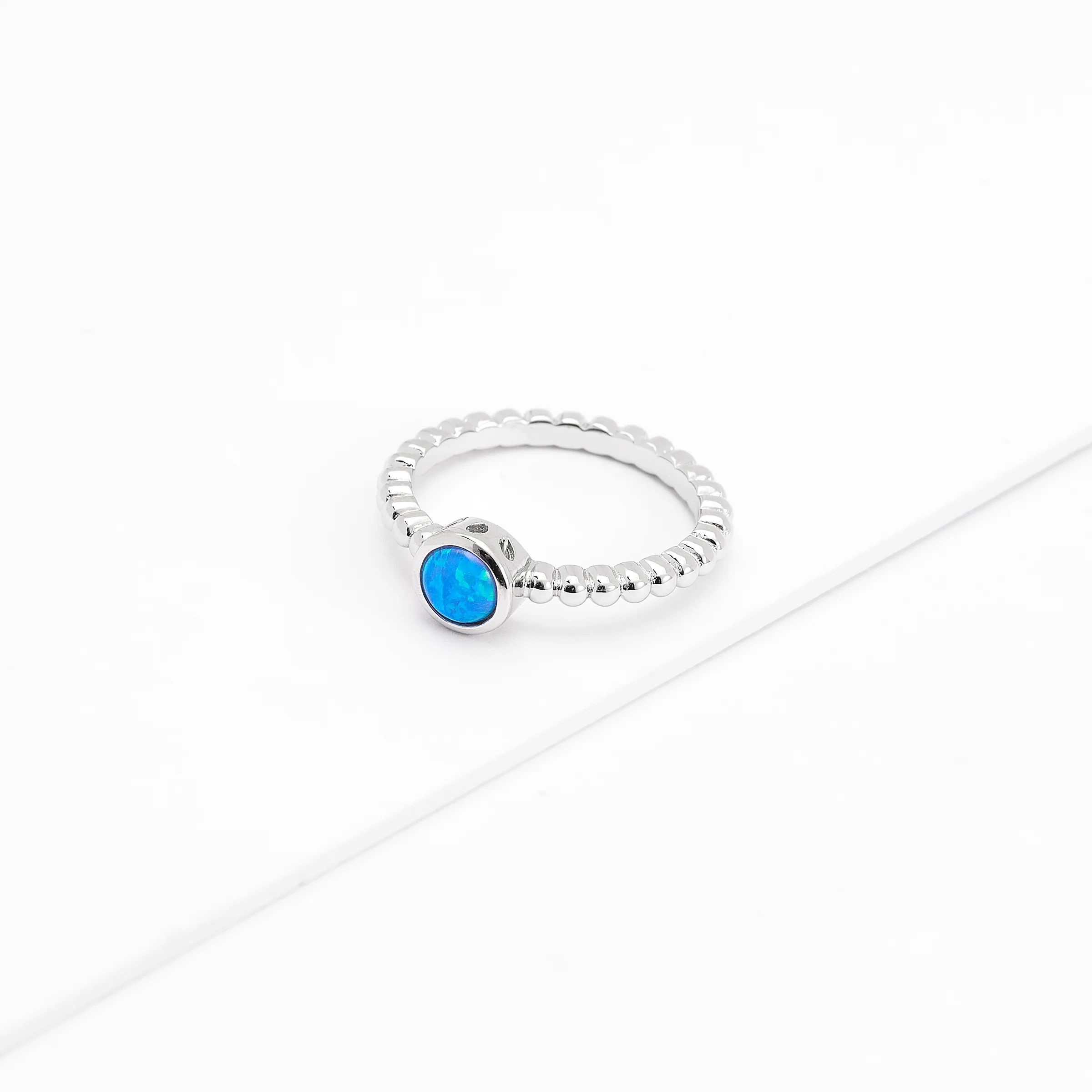 Sterling Silver Cr. Opal Bezel Beaded Ring - Image 3