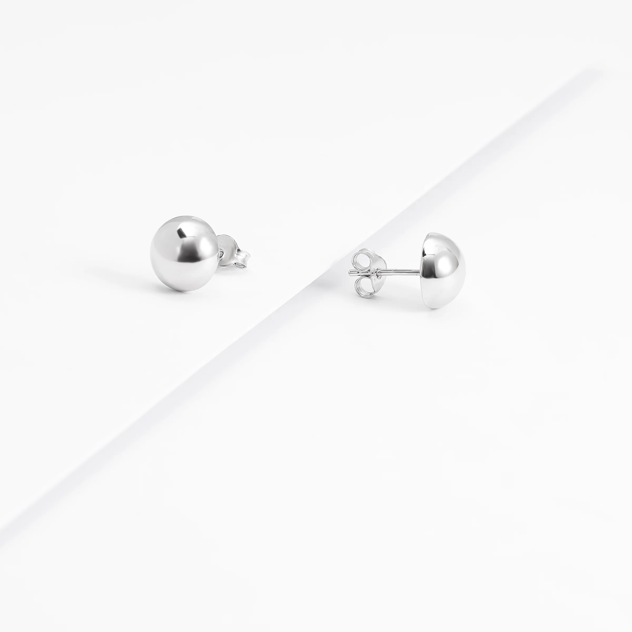 Sterling Silver Dome Ball Stud Earrings - Image 2
