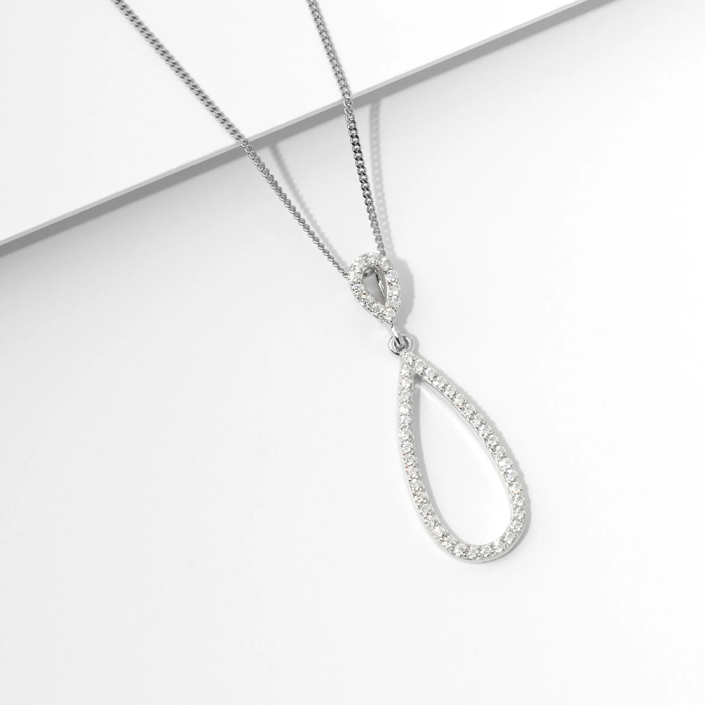 Sterling Silver Double Open Teardrop Zirconia Pendant - Image 2