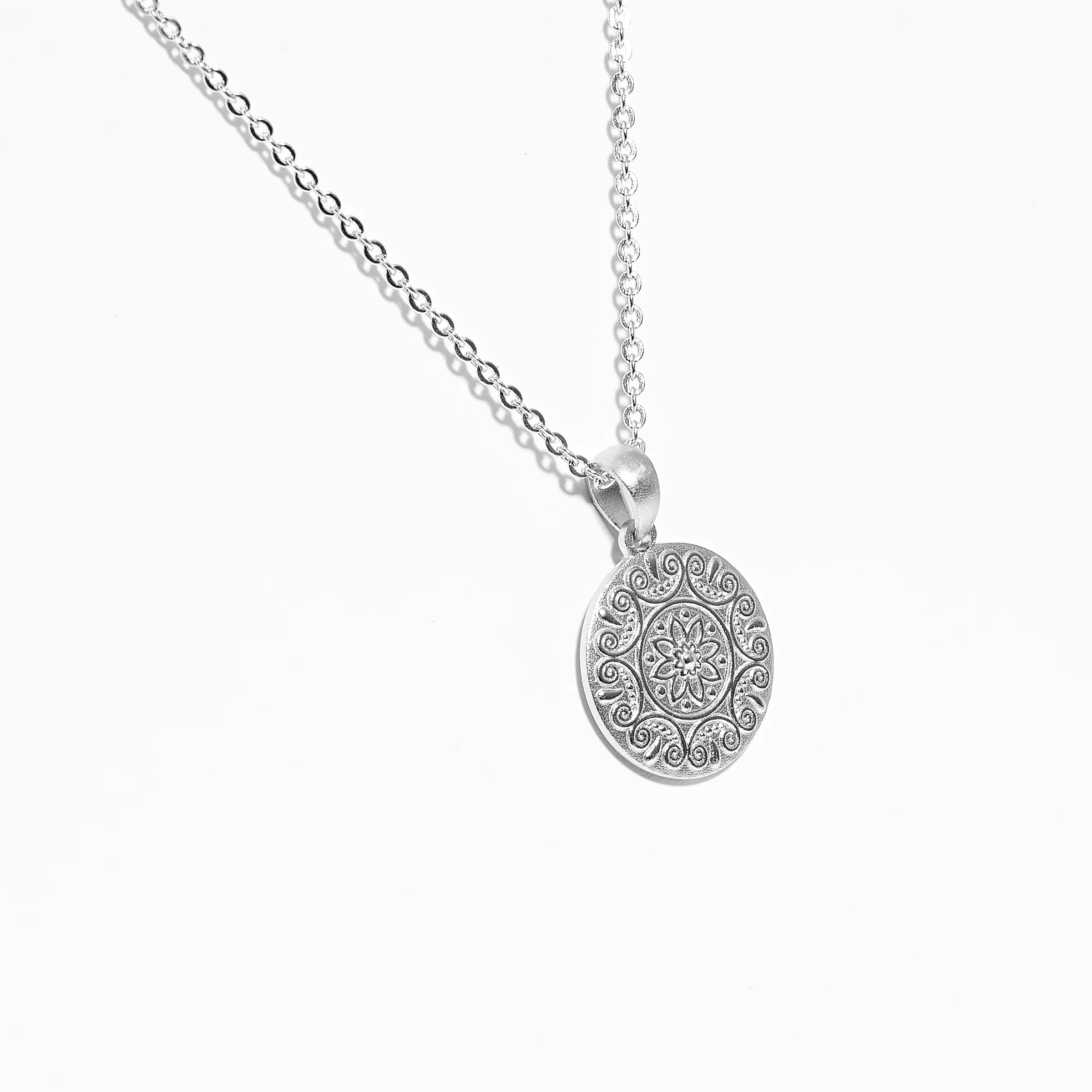 Sterling Silver Fancy Mandala Embossed Round Disc Pendant 15mm - Image 3
