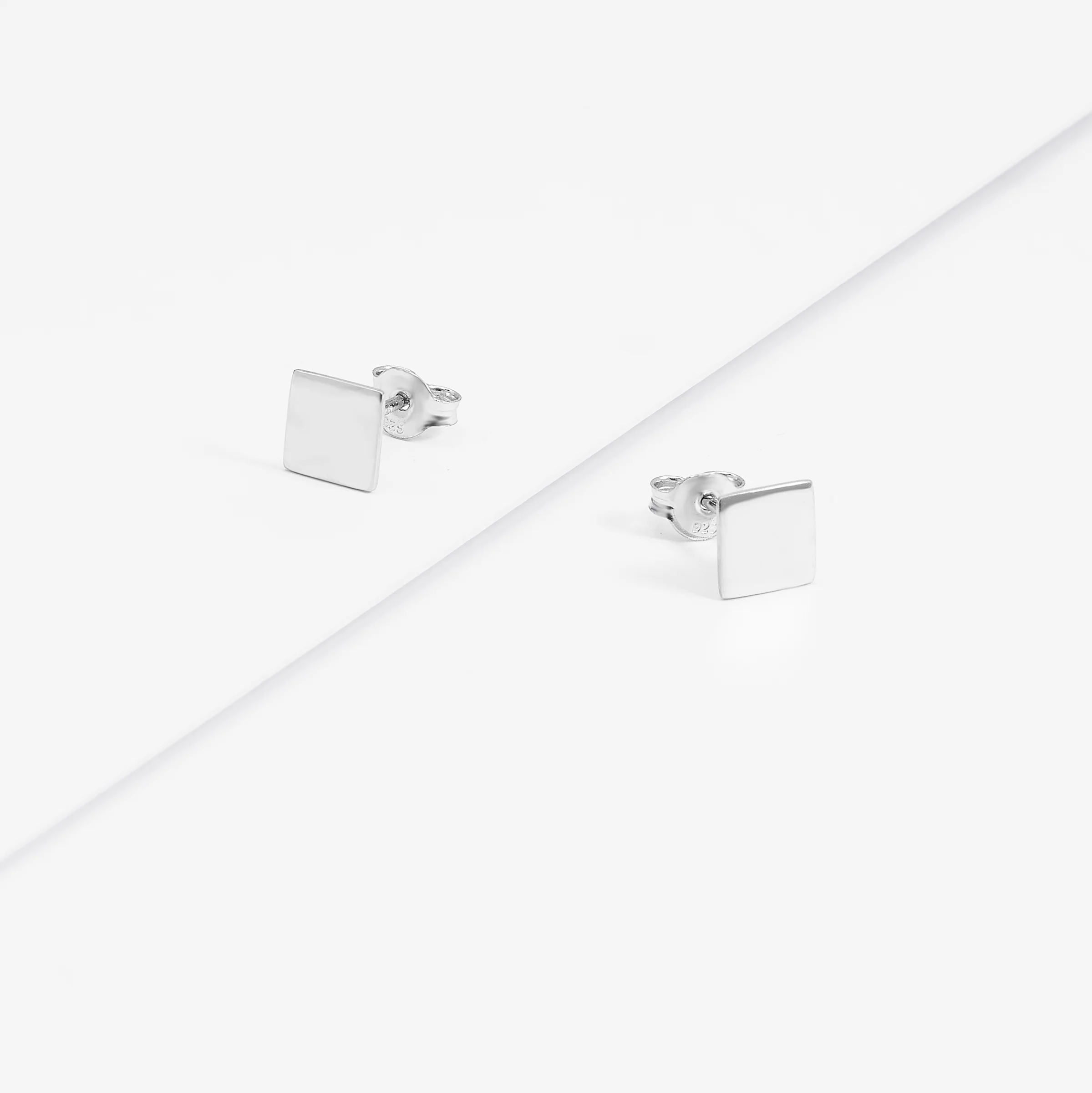 Sterling Silver Flat Square Disc Stud Earrings 7mm - Image 3