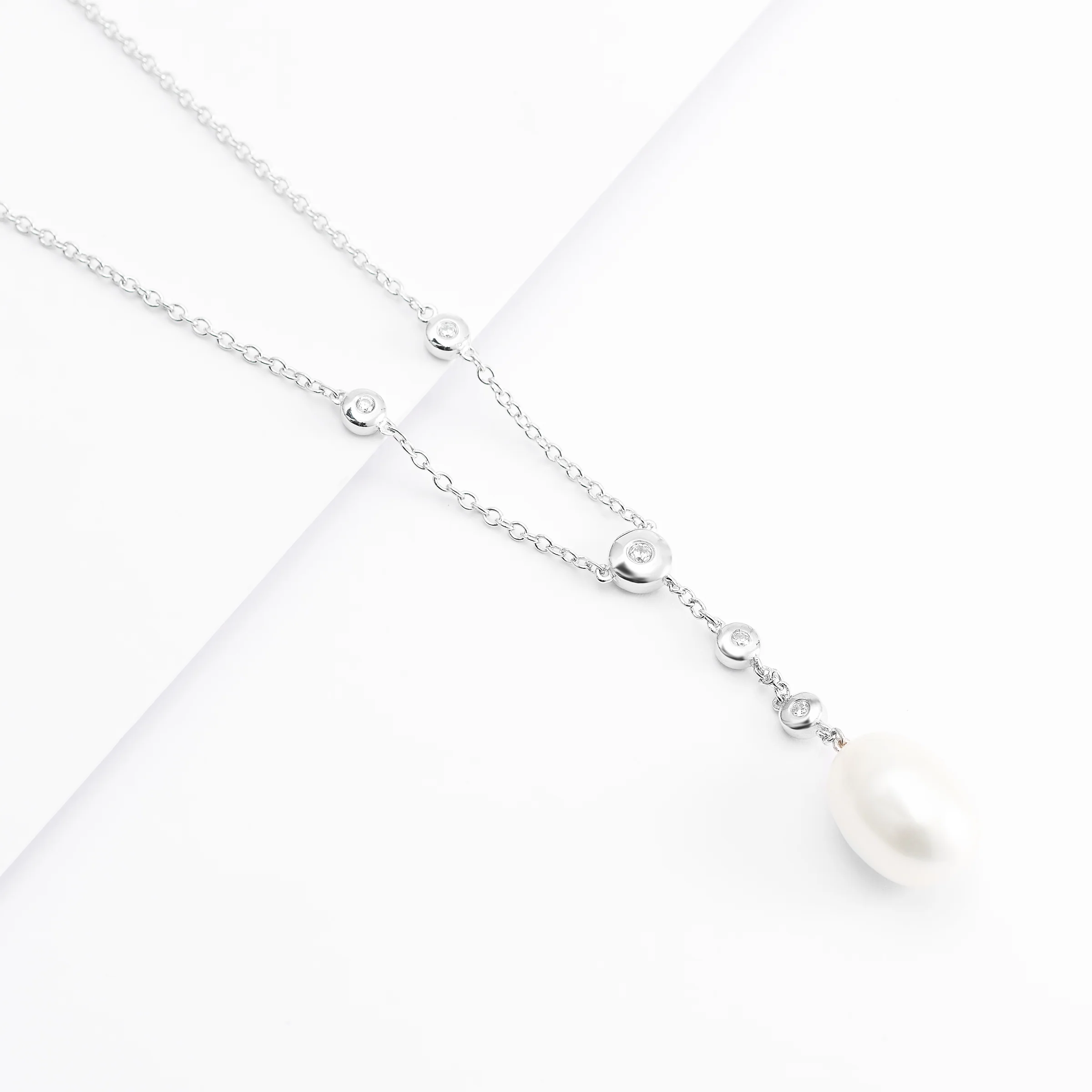 Sterling Silver Freshwater Pearl And Zirconia Necklace - Image 2
