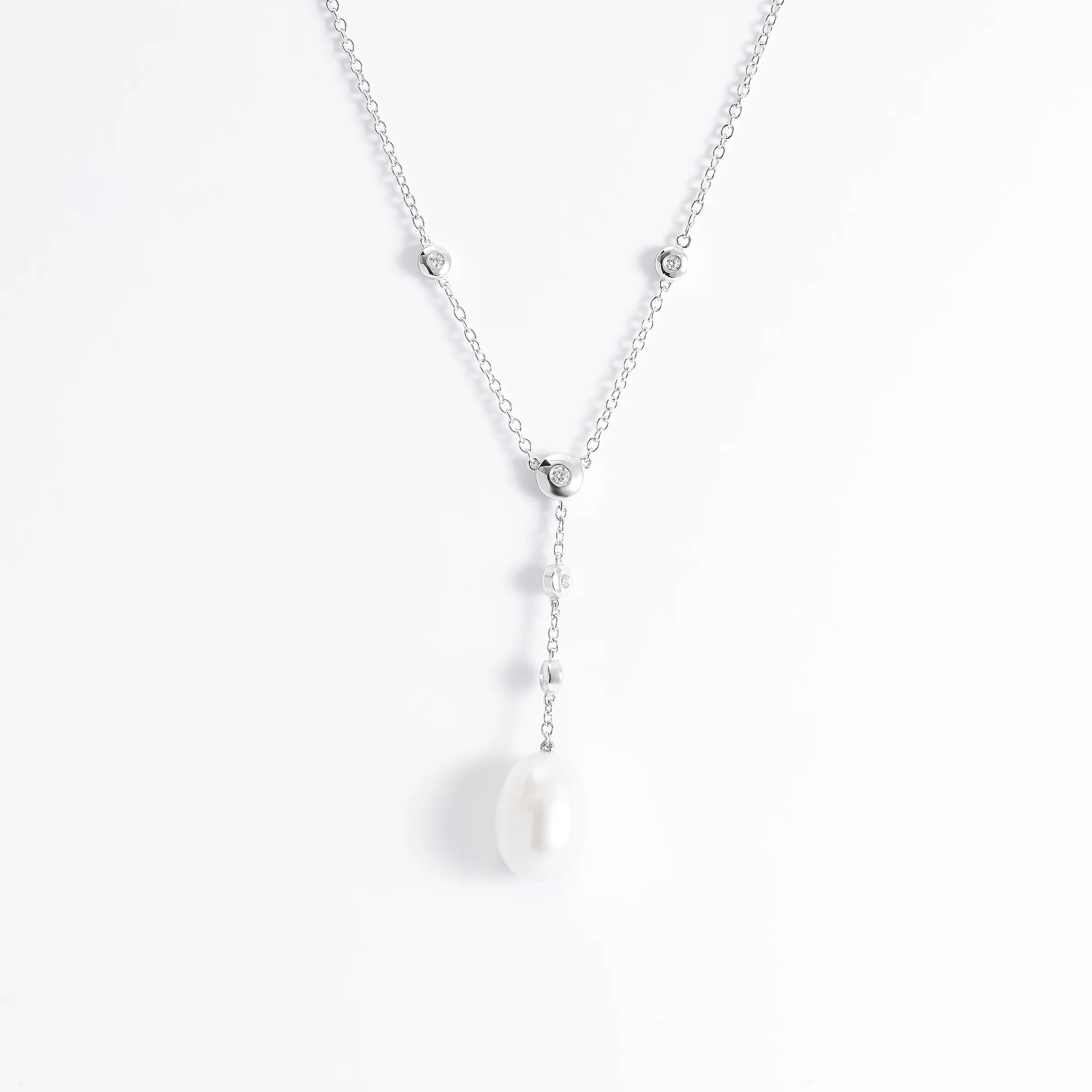 Sterling Silver Freshwater Pearl And Zirconia Necklace - Image 3