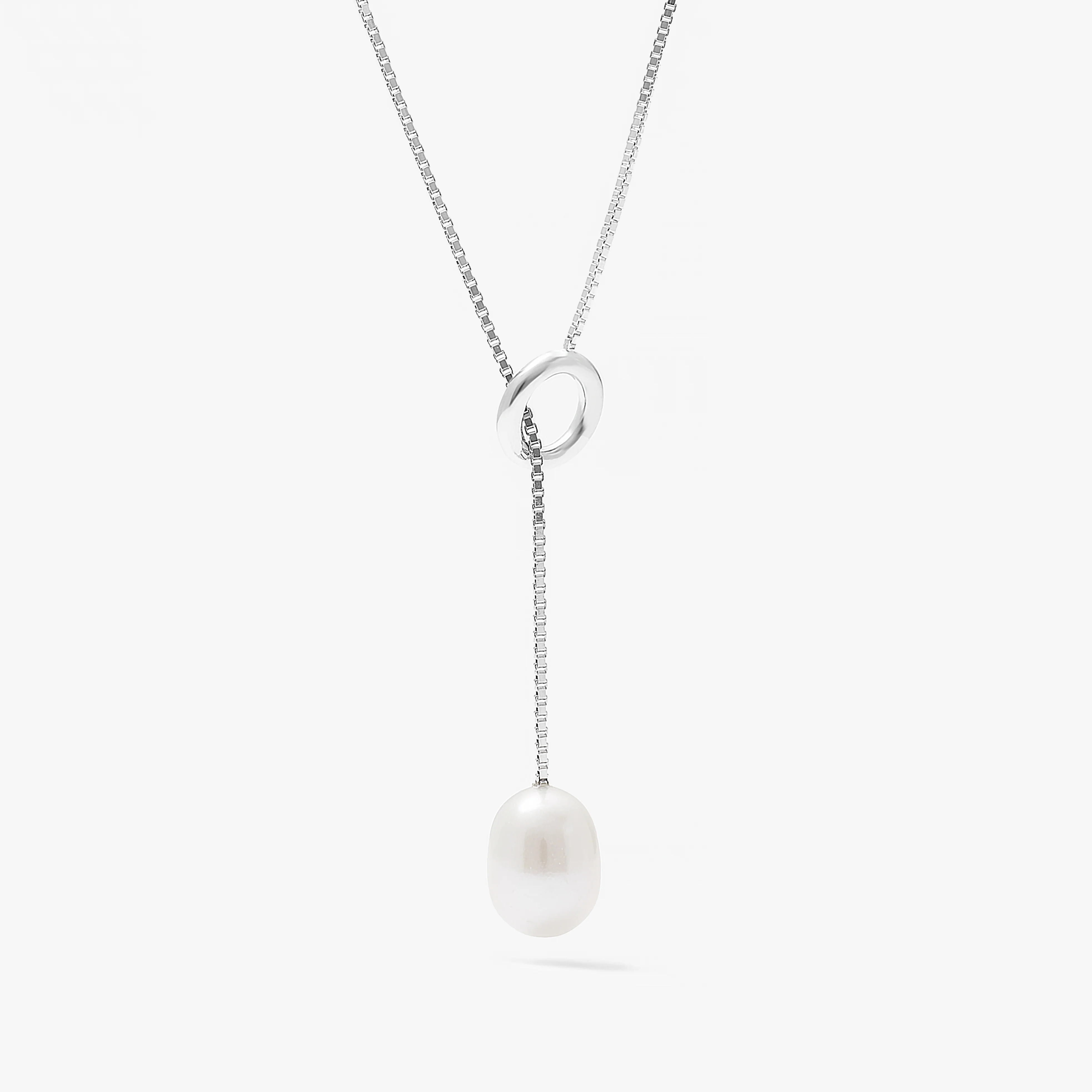 Sterling Silver Freshwater Pearl Lariat Necklace - Image 3