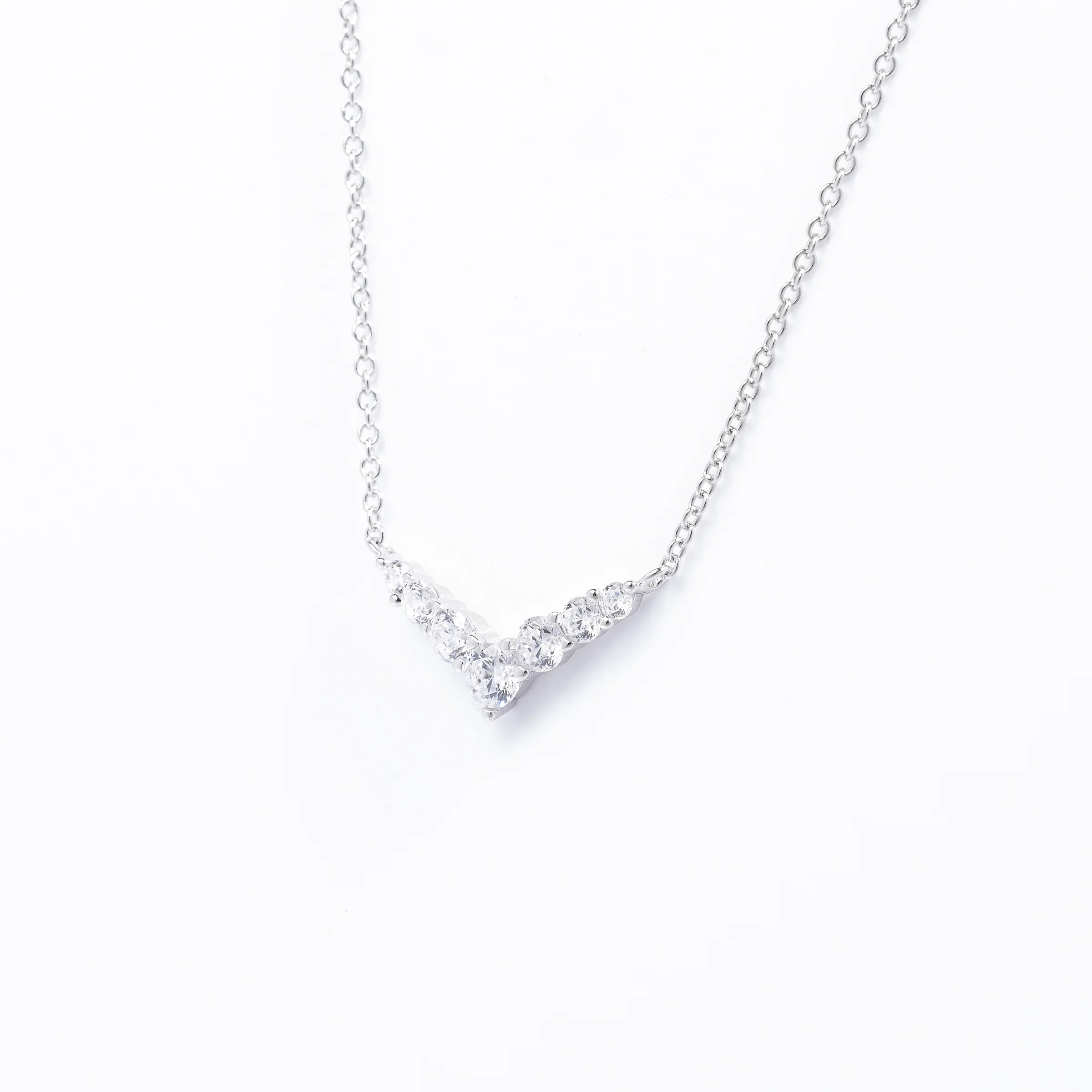 Sterling Silver Graduating Zirconia V Necklace - Image 2