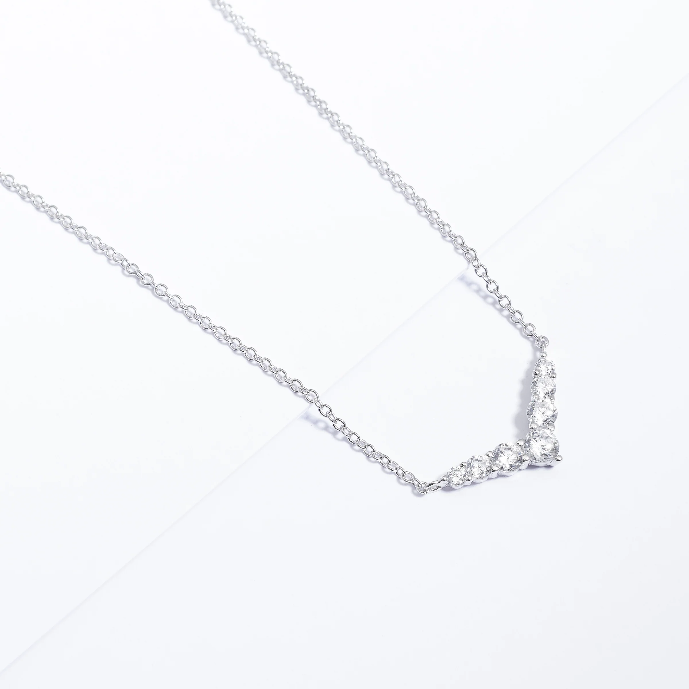Sterling Silver Graduating Zirconia V Necklace - Image 3