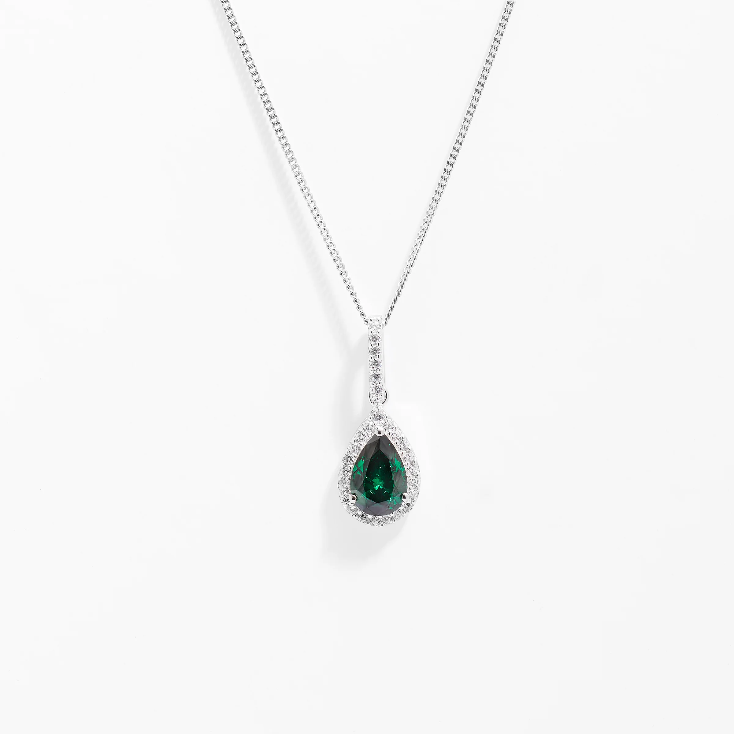 Sterling Silver Green Pear Zirconia Halo Pendant - Image 3
