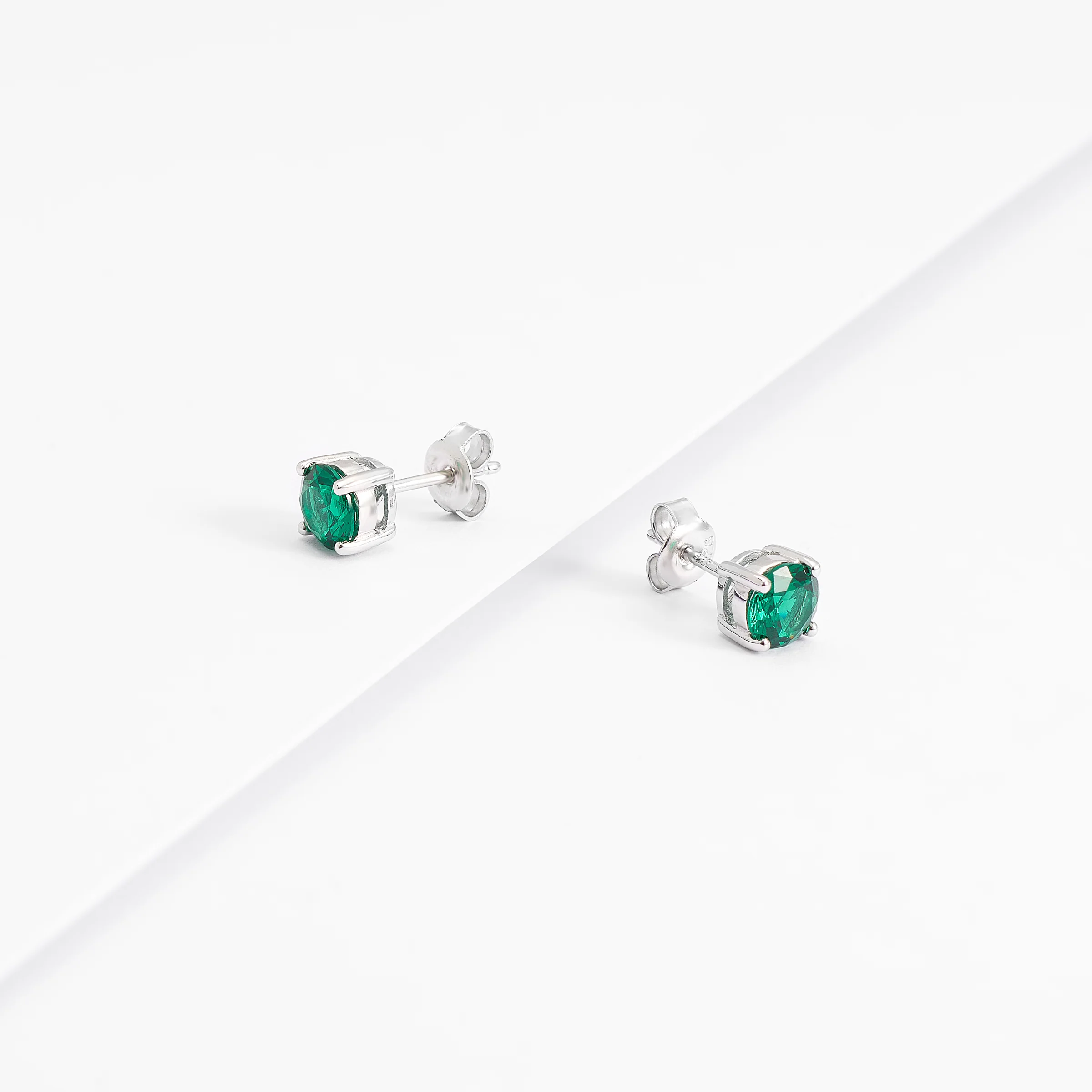 Sterling Silver Green Zirconia Round Stud Earrings 6mm - Image 2