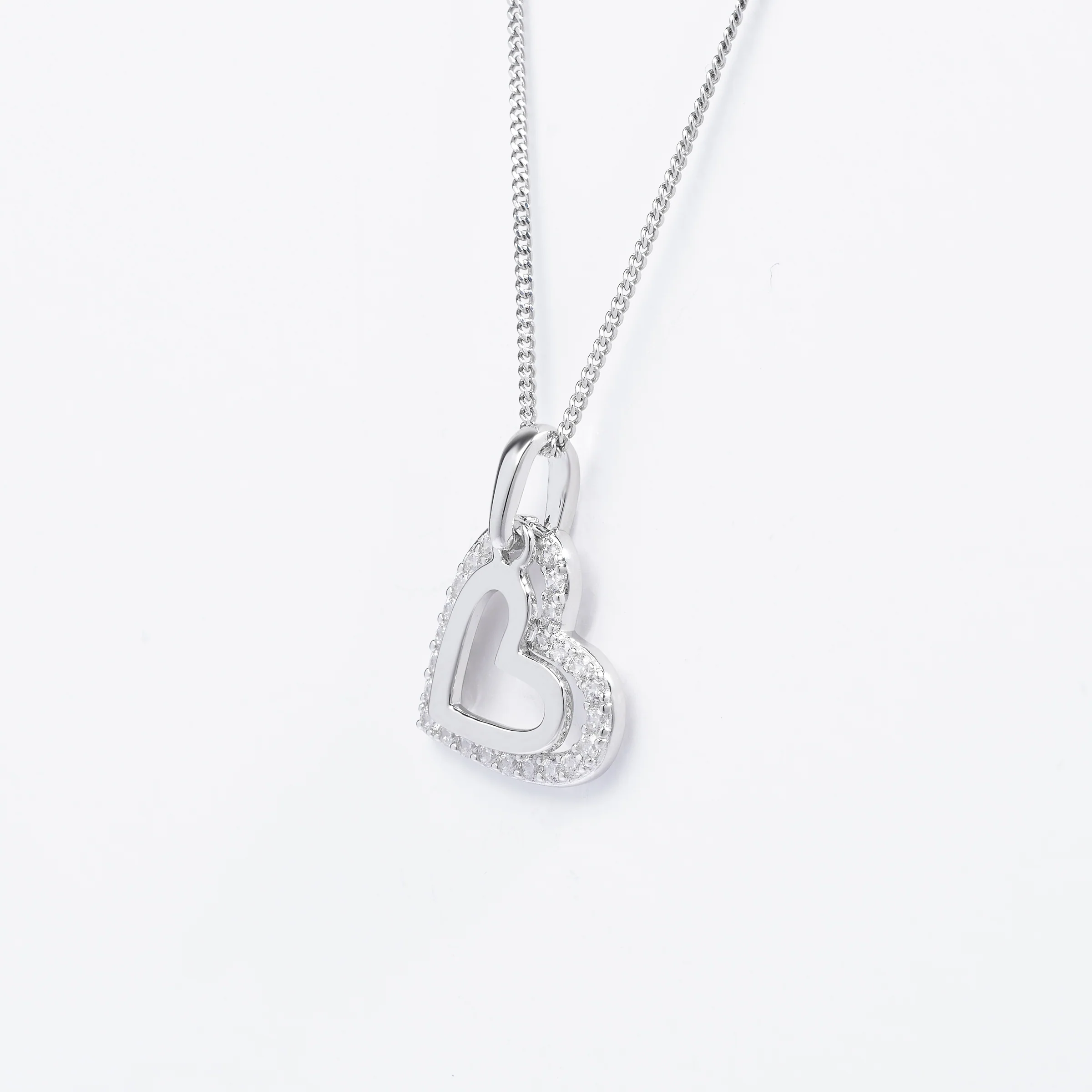 Sterling Silver Hanging Double Heart Pendant - Image 2