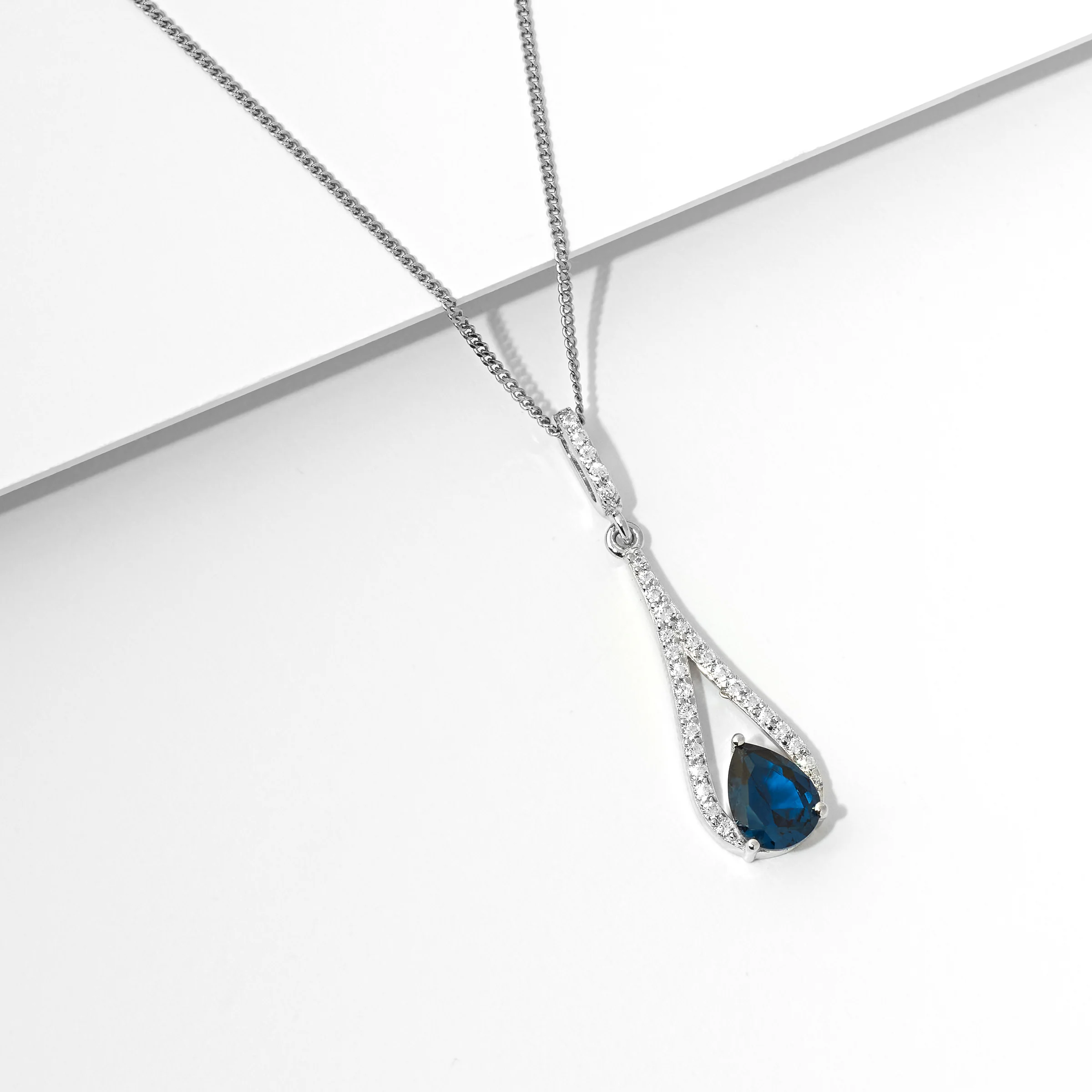 Sterling Silver London Blue Pear Teardrop Zirconia Pendant - Image 2
