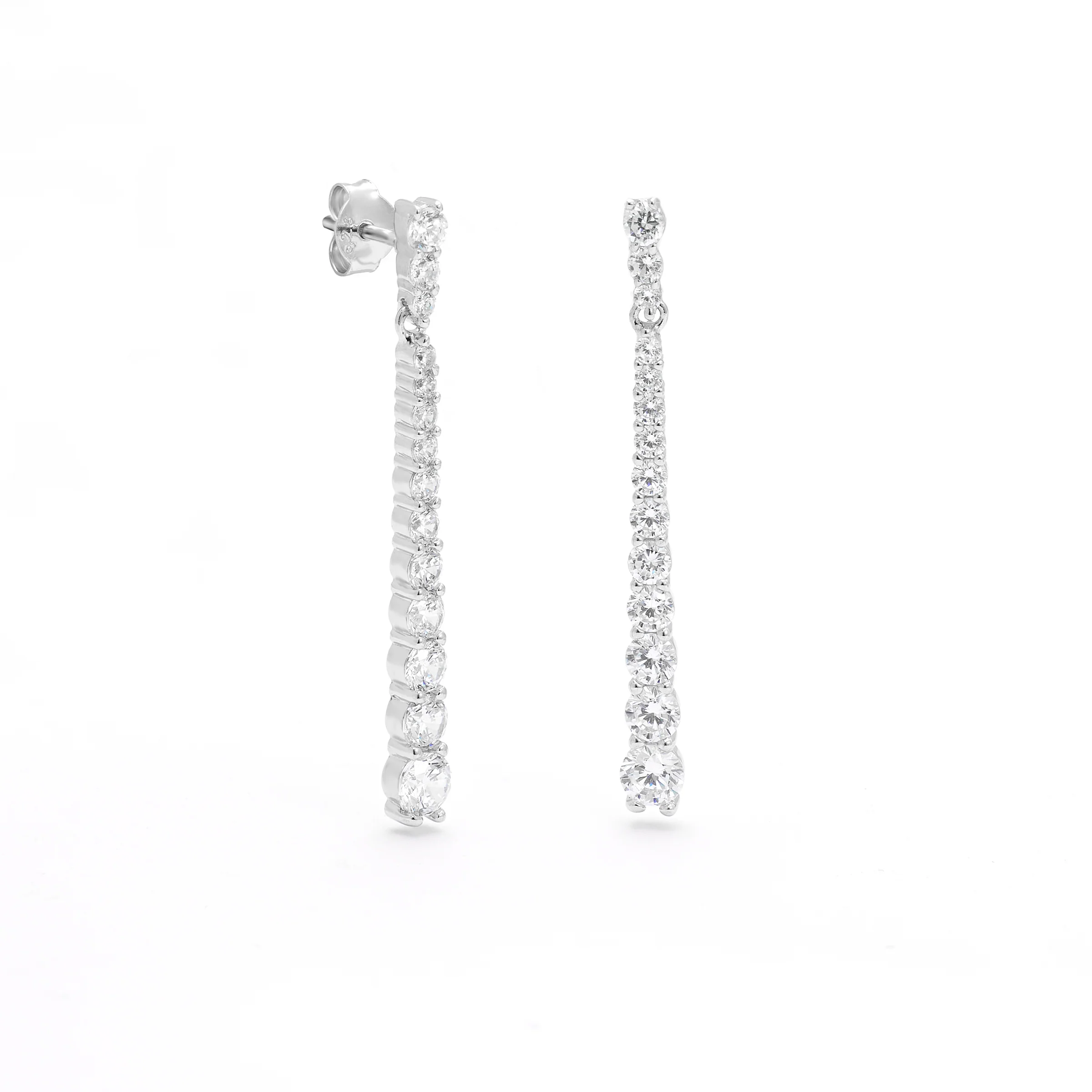 Sterling Silver Long Graduating Zirconia Drop Stud Earrings - Image 2