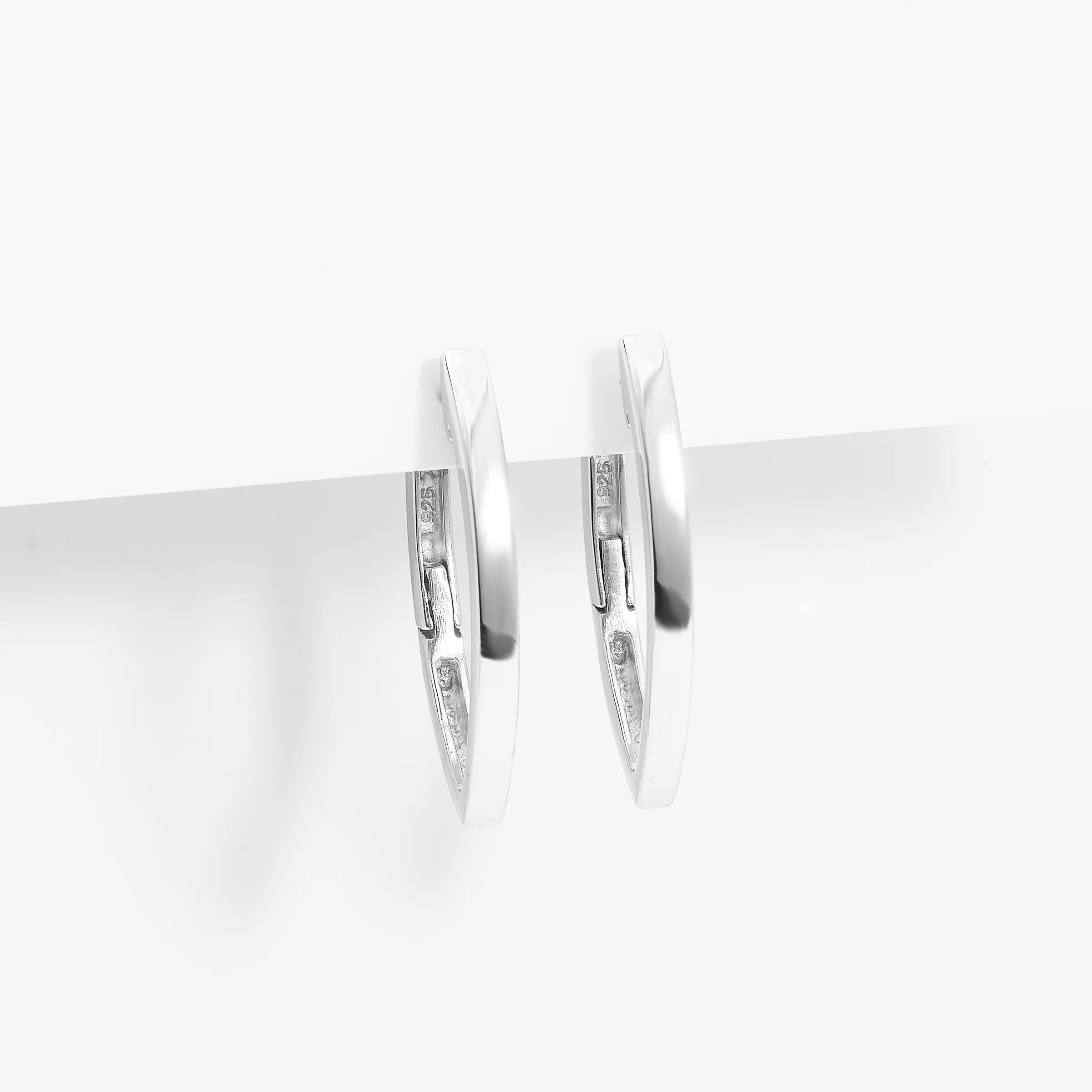 Sterling Silver Marquise Shaped Huggie Earrings 30mm - Image 2