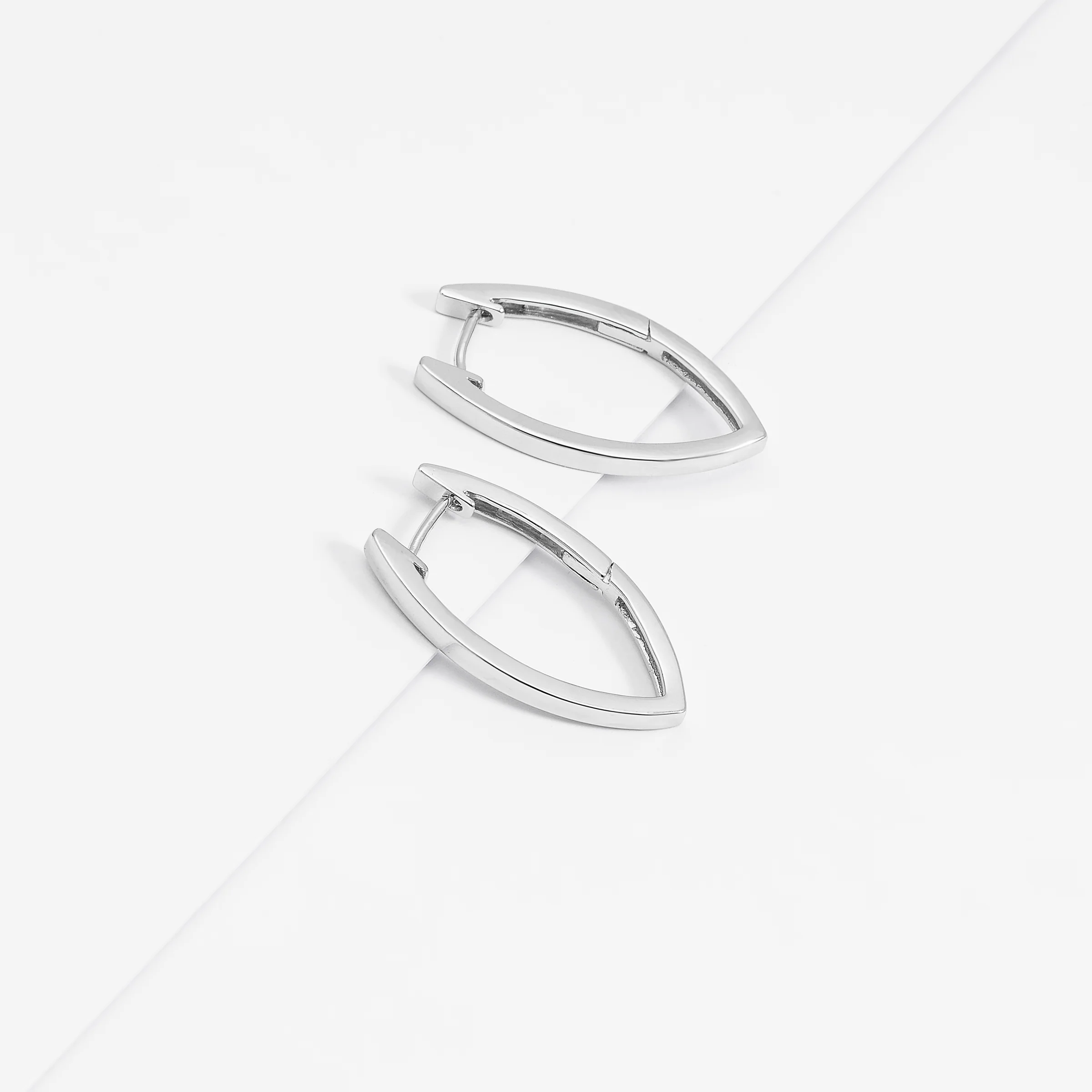 Sterling Silver Marquise Shaped Huggie Earrings 30mm - Image 3