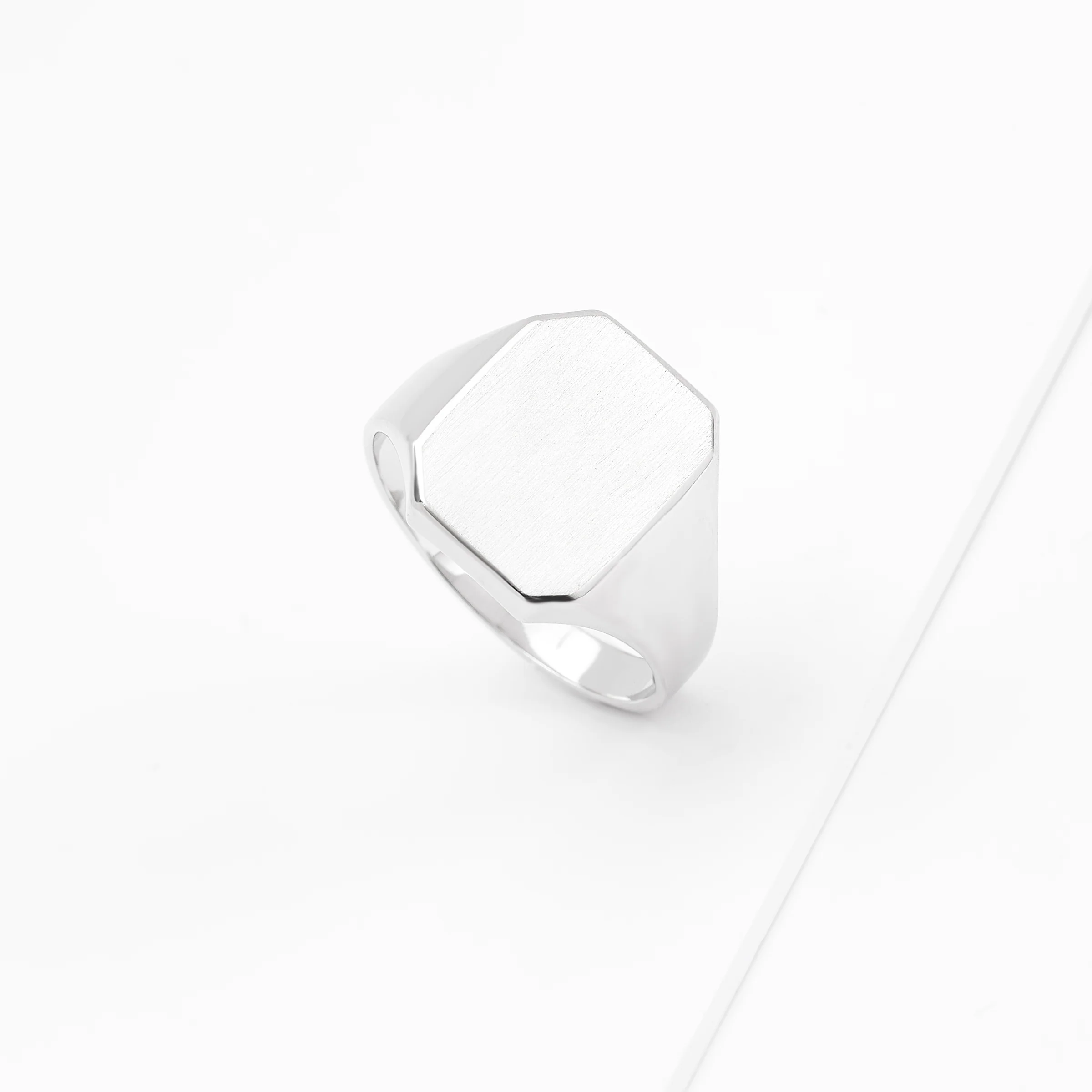 Sterling Silver Matte Emerald Shaped Signet Ring - Image 2
