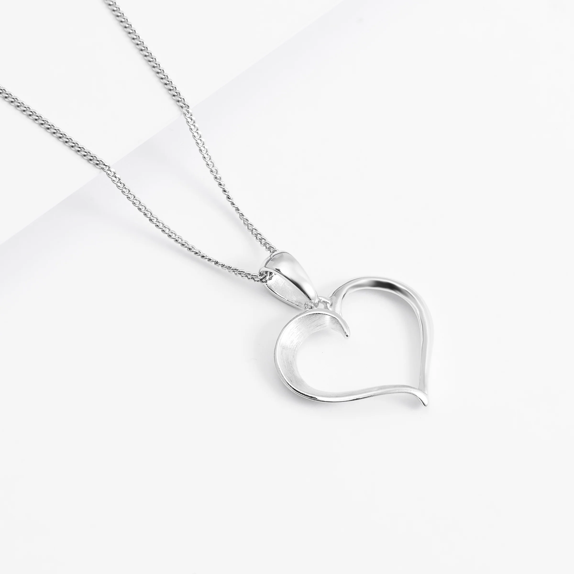 Sterling Silver Matte/Polished Open Heart Pendant 15mm - Image 3