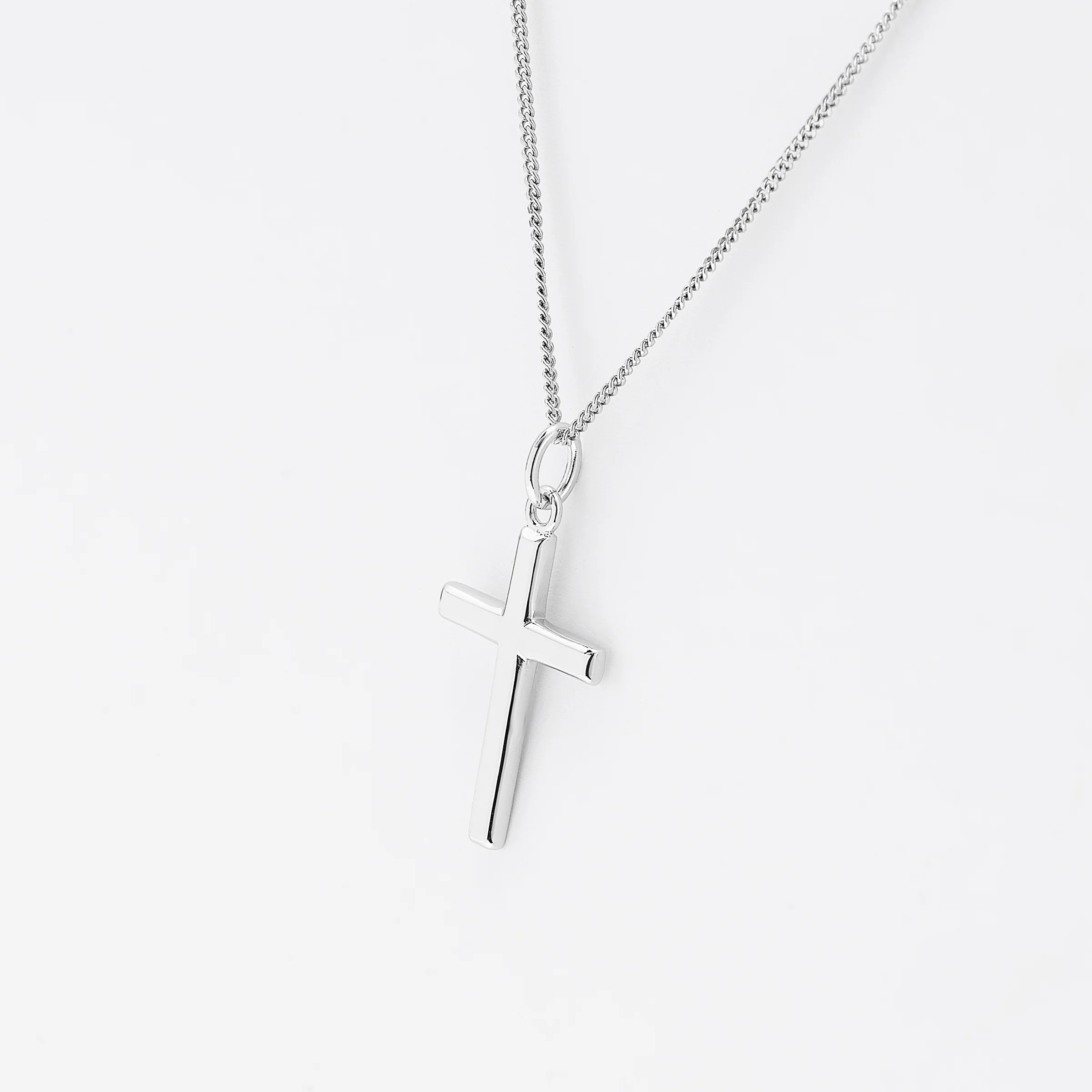 Sterling Silver Medium Beveled Edge Cross Pendant 13x20mm - Image 2