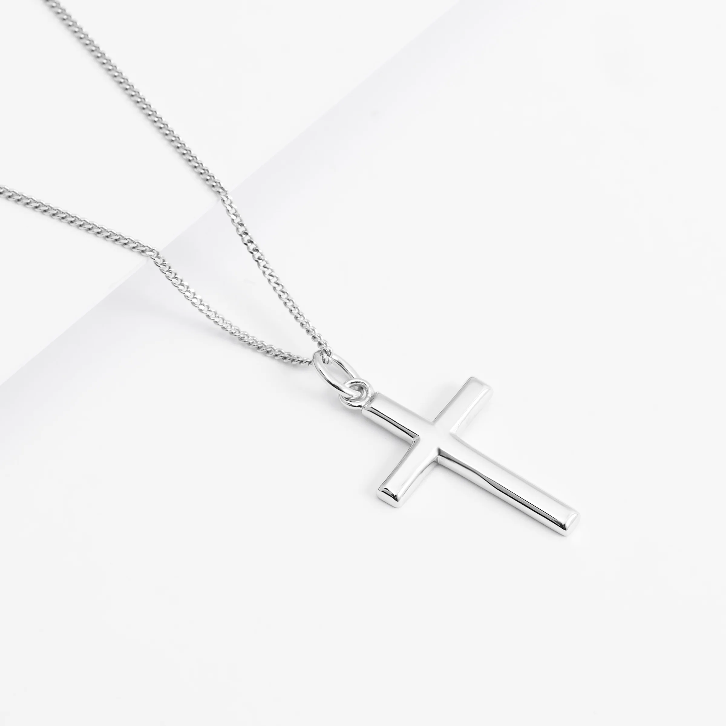 Sterling Silver Medium Beveled Edge Cross Pendant 13x20mm - Image 3