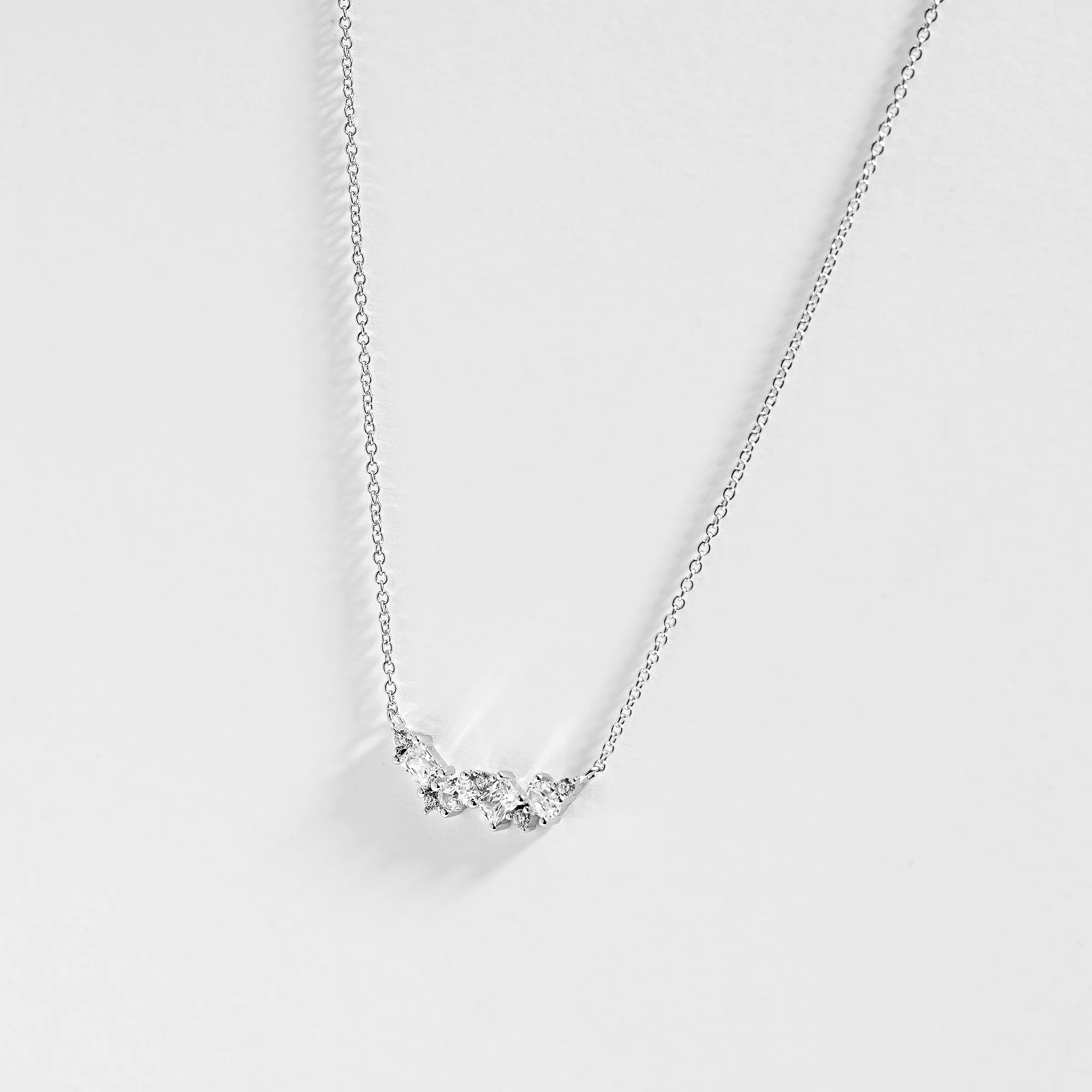 Sterling Silver Multi Shape Zirconia Cluster necklace 45cm - Image 2