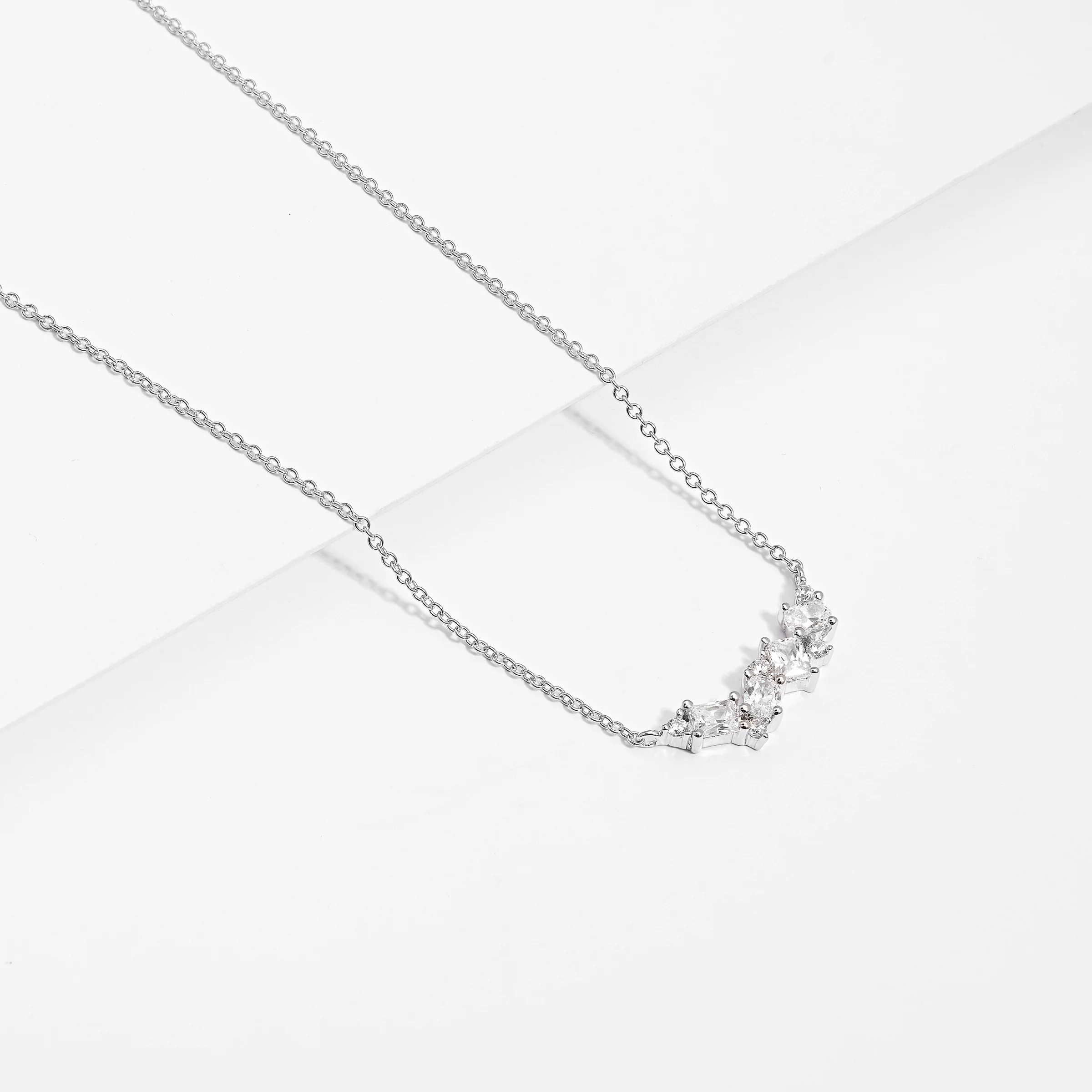 Sterling Silver Multi Shape Zirconia Cluster necklace 45cm - Image 3