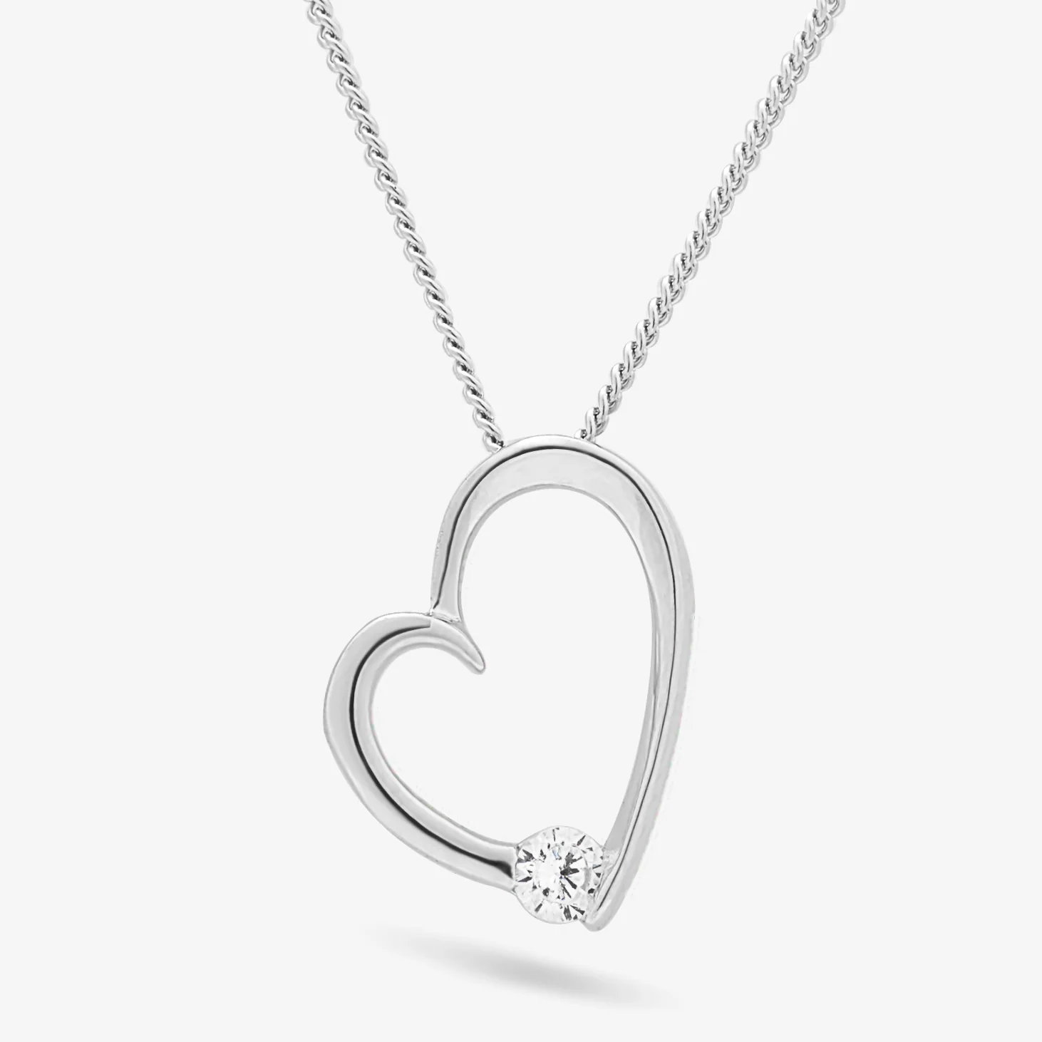 Sterling Silver Open Heart Pendant With Floating Zirconia - Image 3