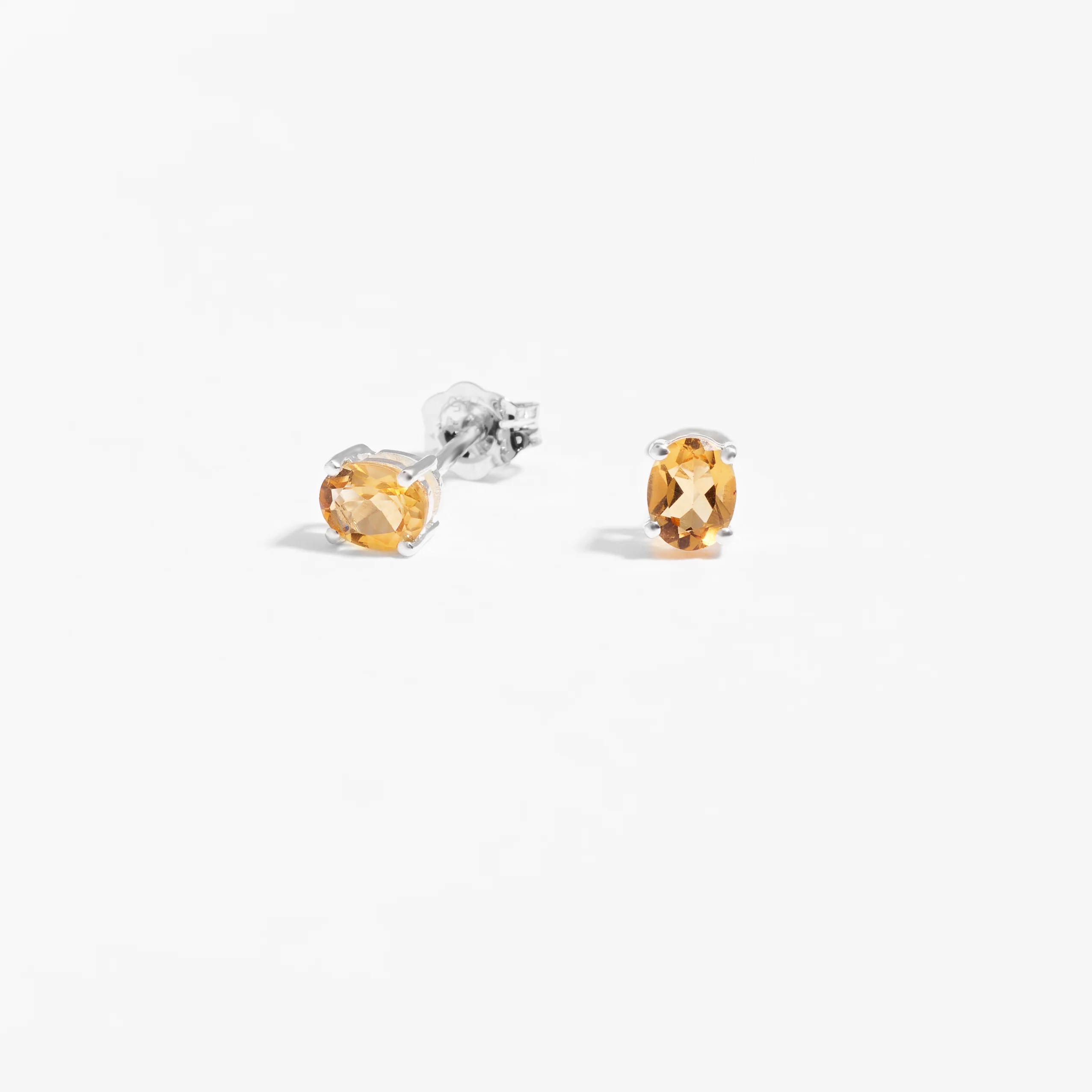 Sterling Silver Oval Citrine November Birthstone Stud Earrings - Image 2