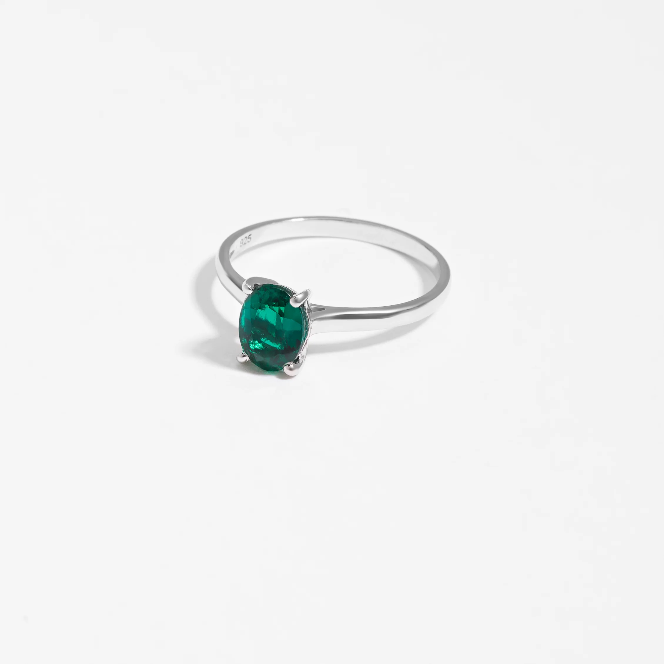 Sterling Silver Oval Created Emerald May Birthstone Ring - Image 2