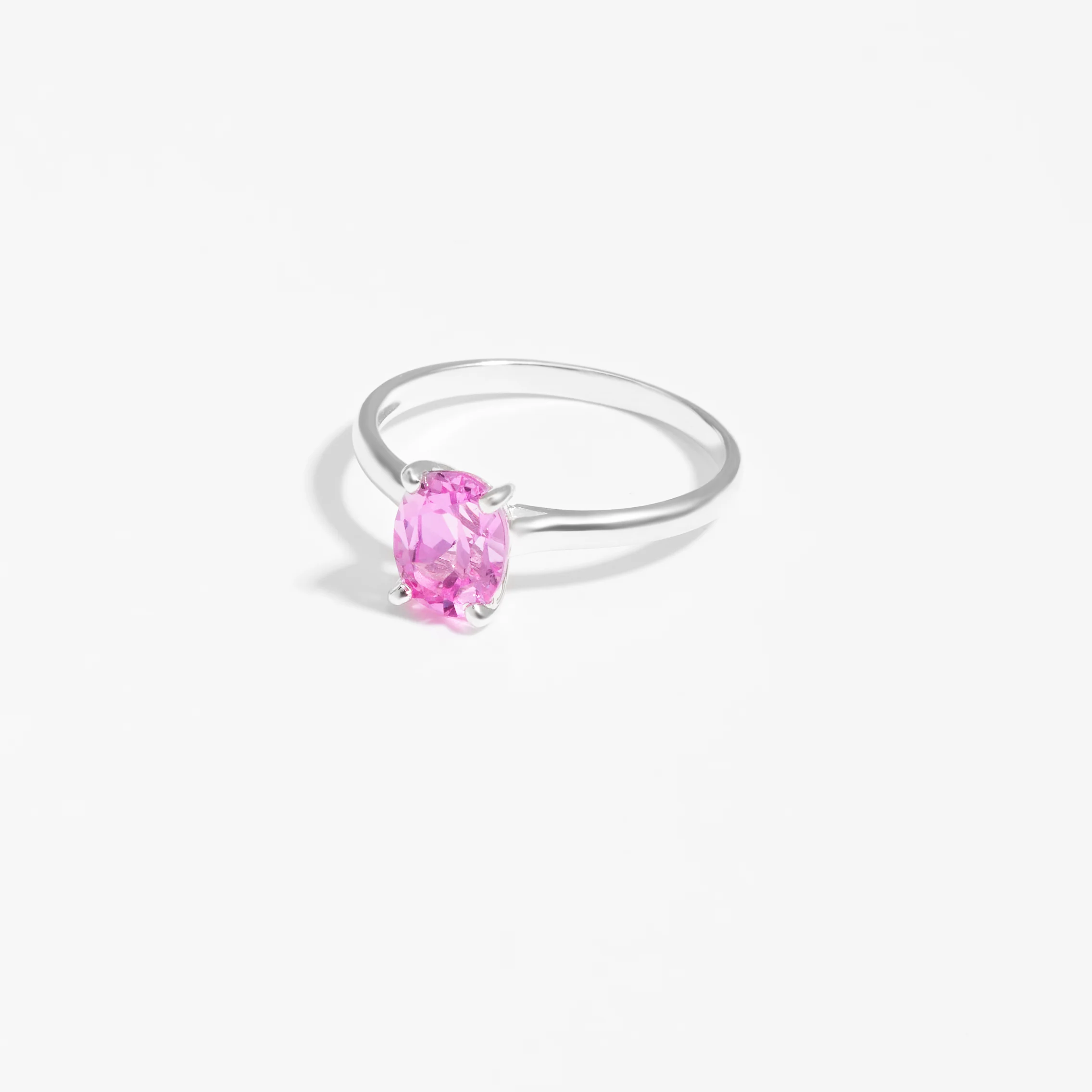 Sterling Silver Oval Created Pink Sapphire October Birthstone Ring - Image 2