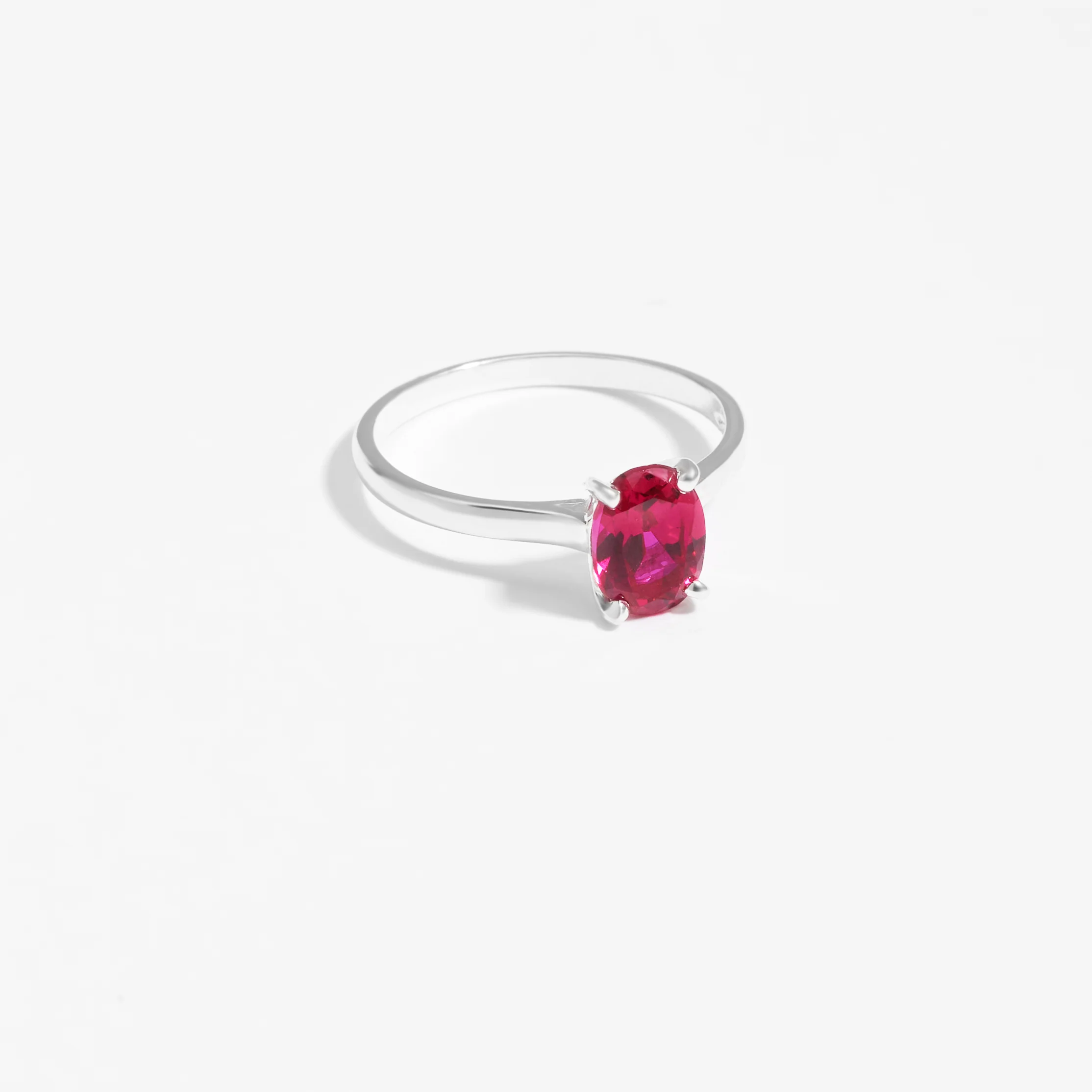 Sterling Silver Oval Created Ruby July Birthstone Ring - Image 2