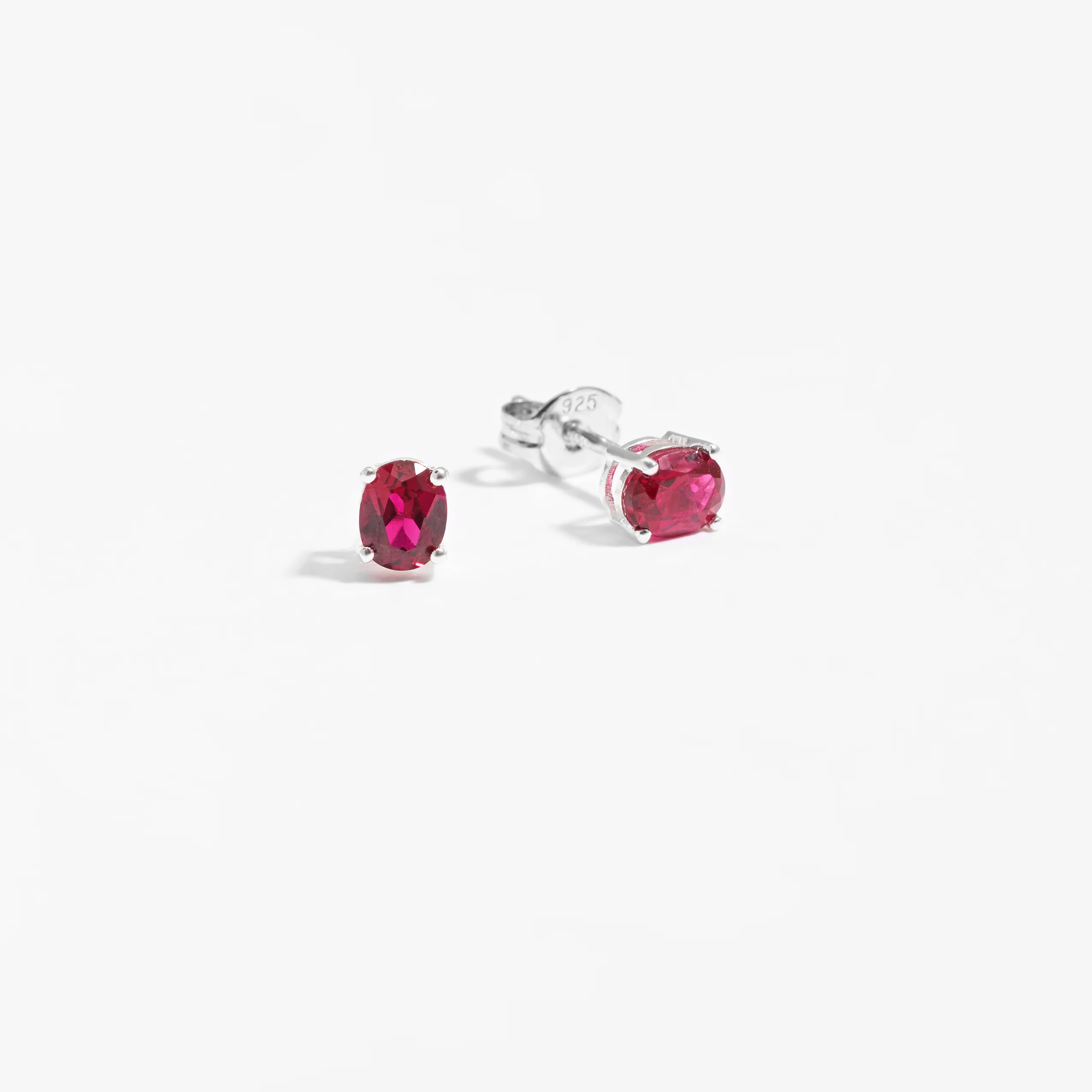 Sterling Silver Oval Created Ruby July Birthstone Stud Earrings - Image 2