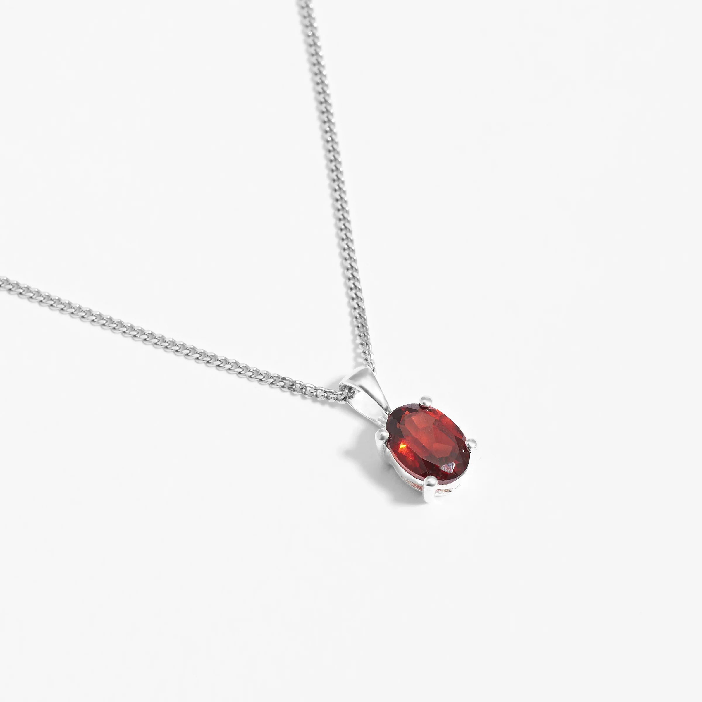 Sterling Silver Oval Garnet January Birthstone Pendant - Image 2