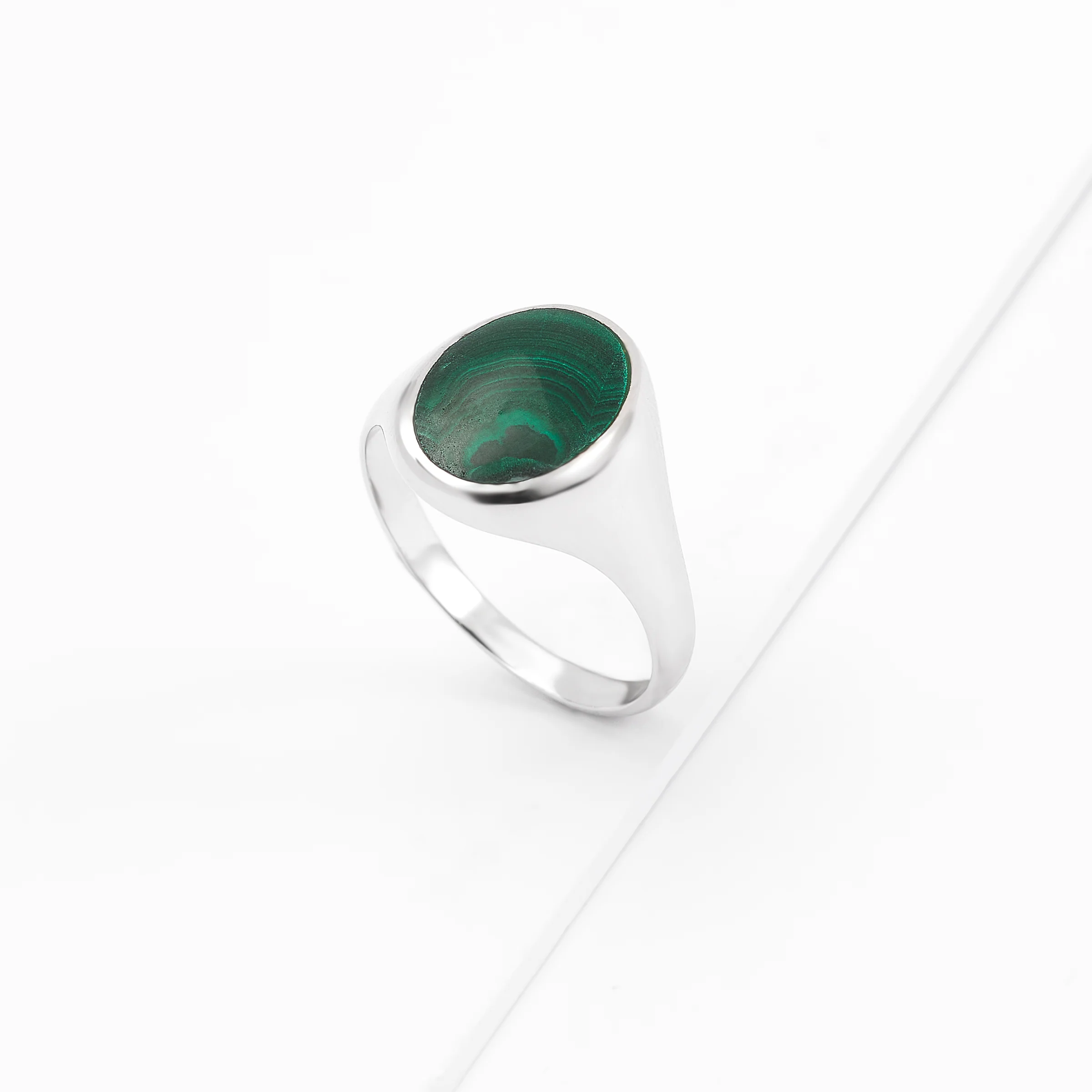 Sterling Silver Oval Malachite Signet Ring - Image 2