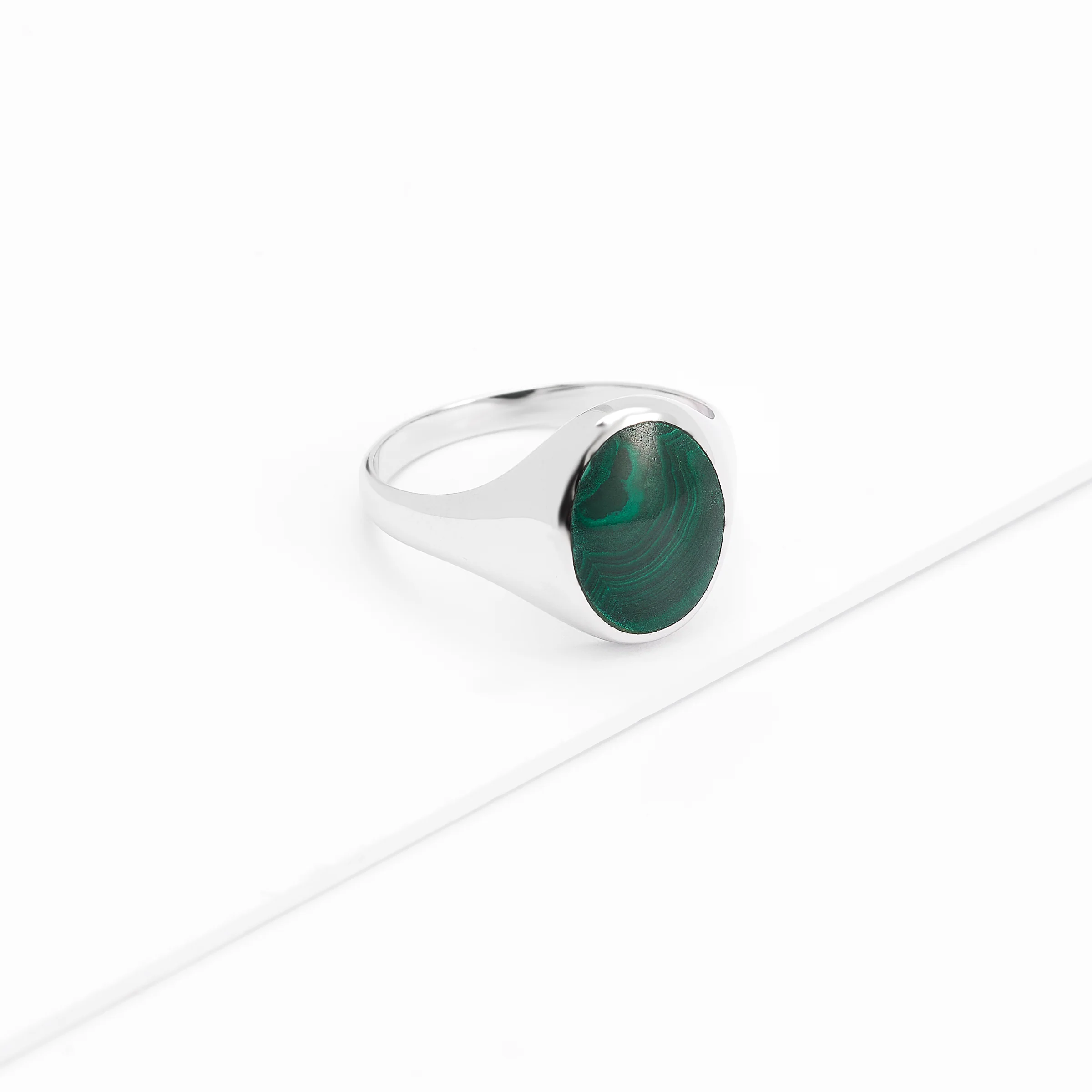 Sterling Silver Oval Malachite Signet Ring - Image 3
