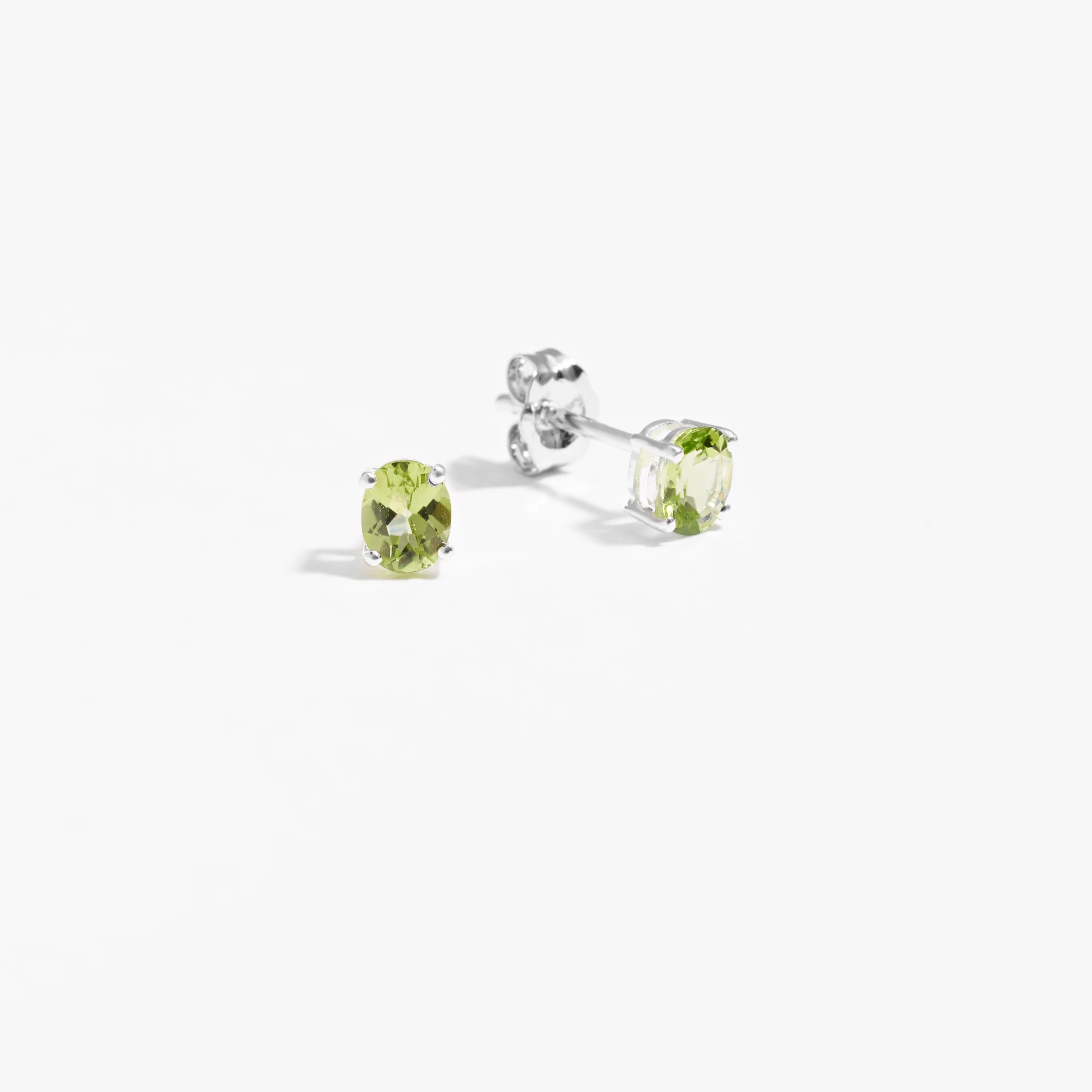 Sterling Silver Oval Peridot August Birthstone Stud Earrings - Image 2