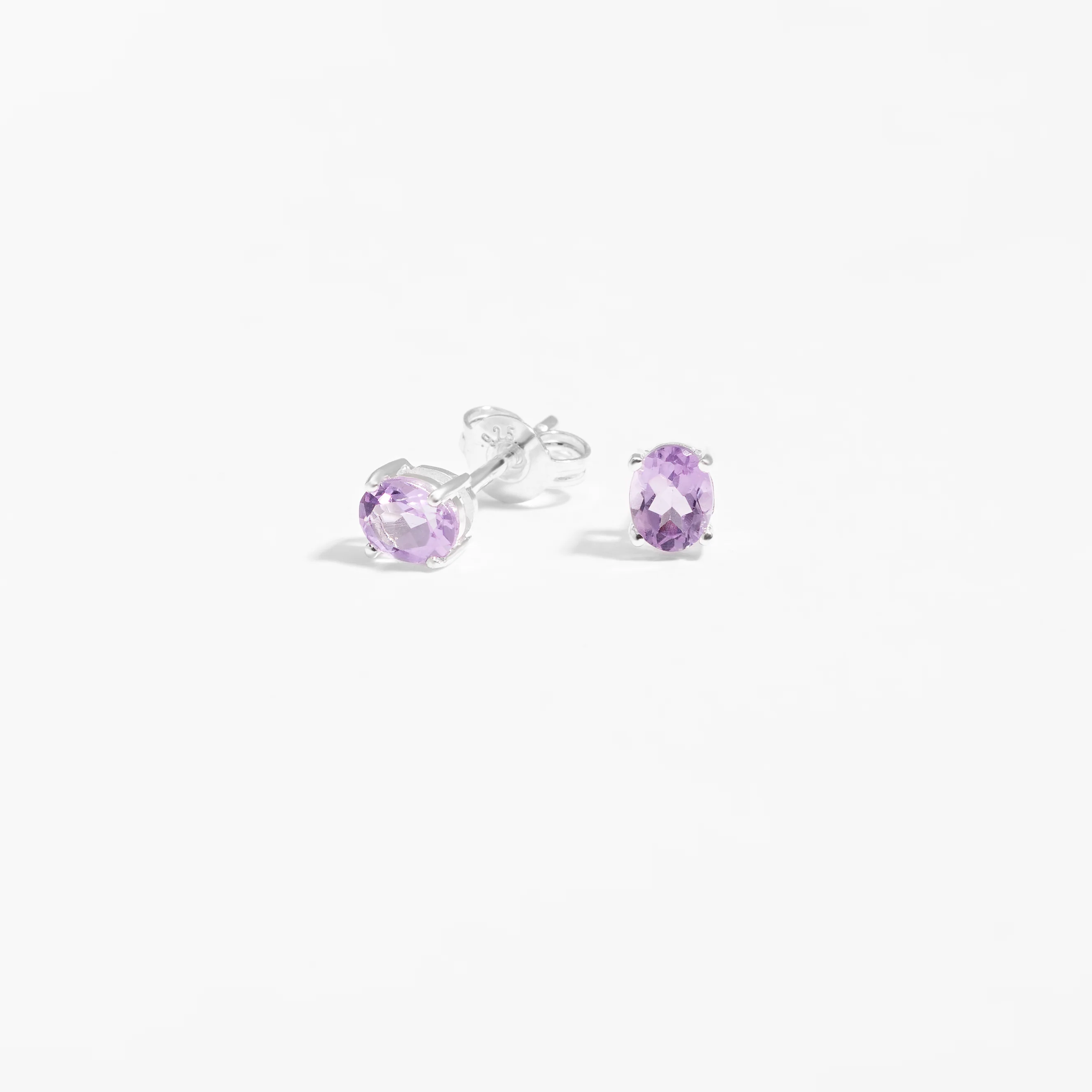 Sterling Silver Oval Pink Amethyst June Birthstone Stud Earrings - Image 2