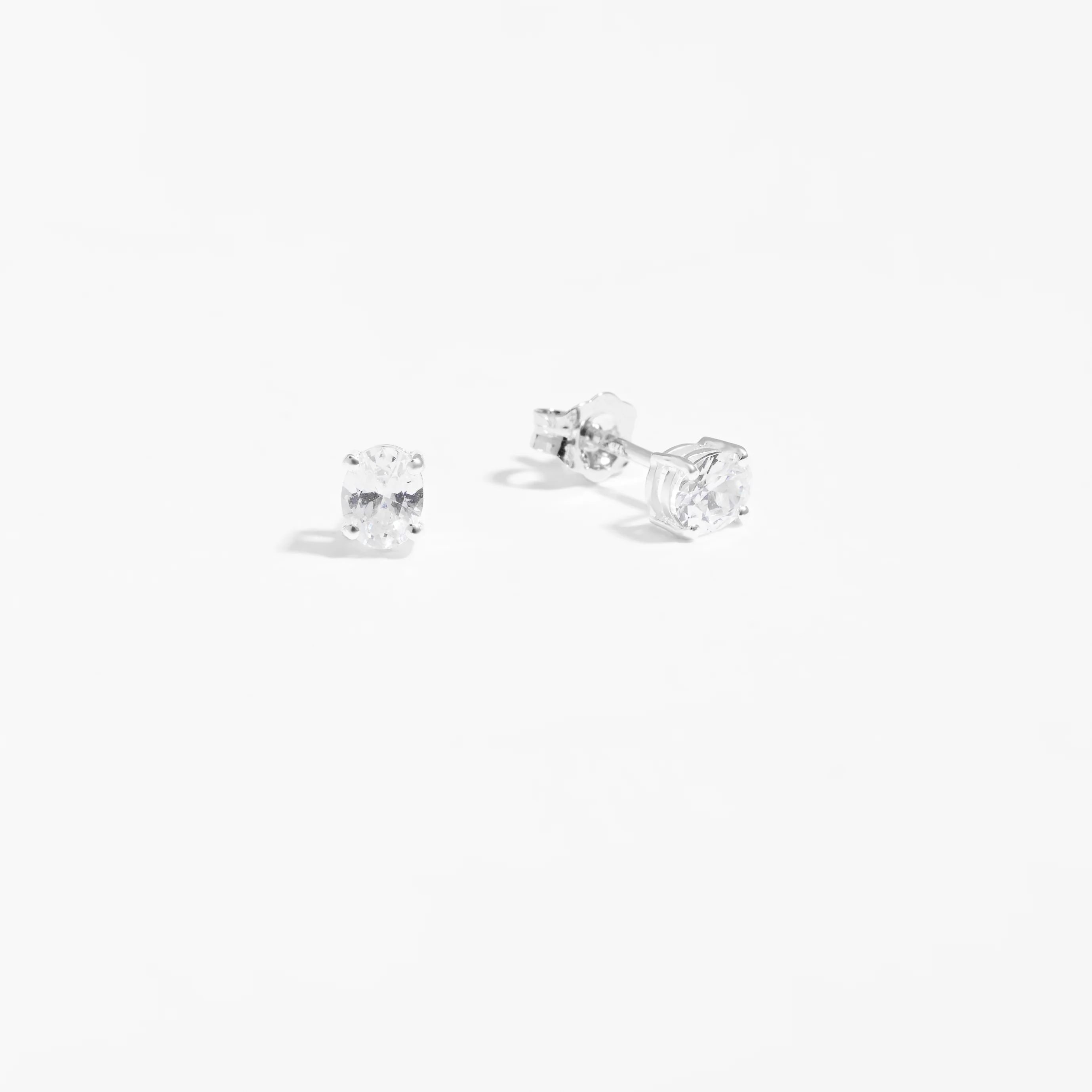 Sterling Silver Oval Zirconia April Birthstone Stud Earrings - Image 2