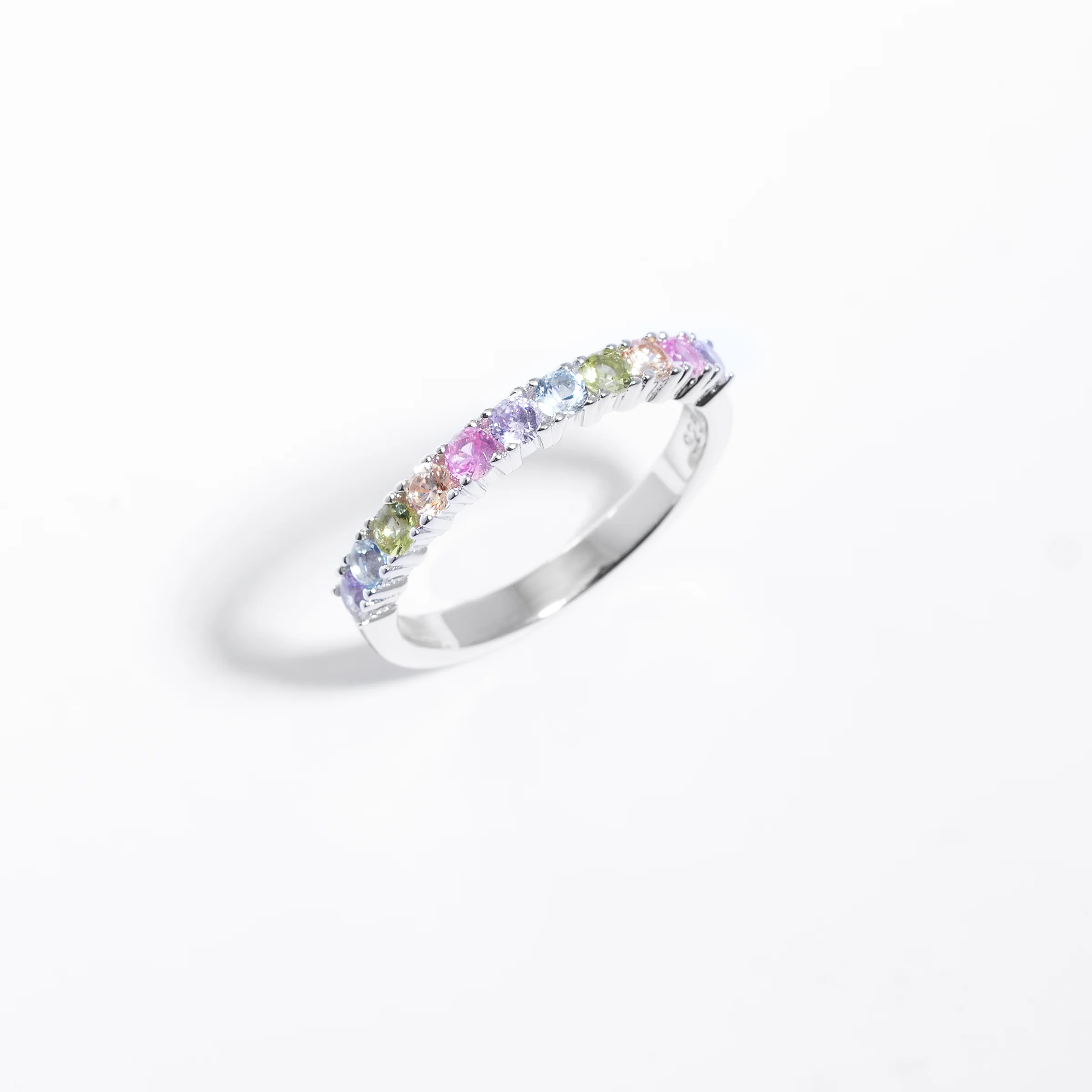 Sterling Silver Pastel Zirconia Claw Set Band Ring - Image 2
