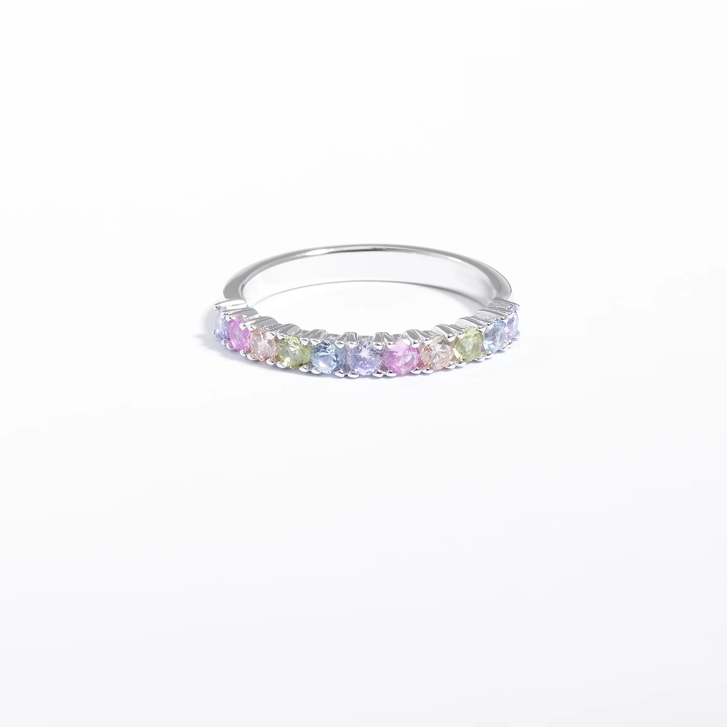 Sterling Silver Pastel Zirconia Claw Set Band Ring - Image 3