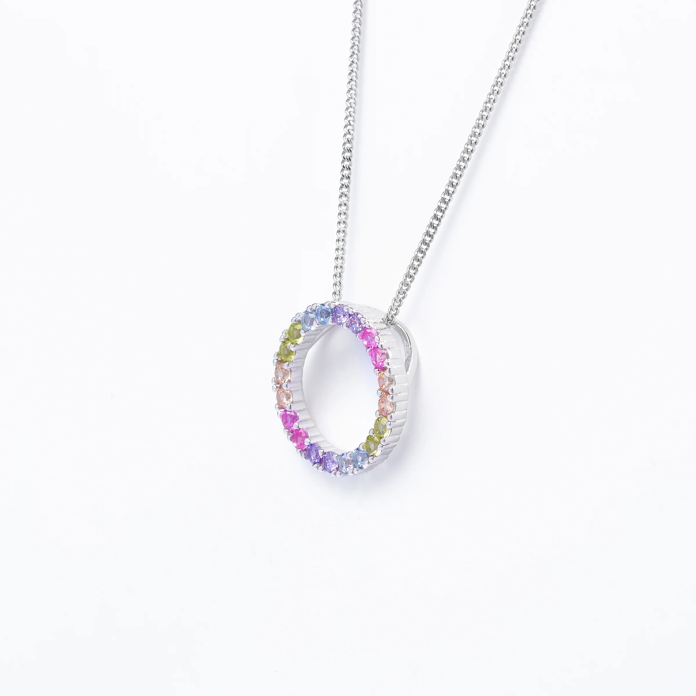 Sterling Silver Pastel Zirconia Open Circle Floating Pendant - Image 3