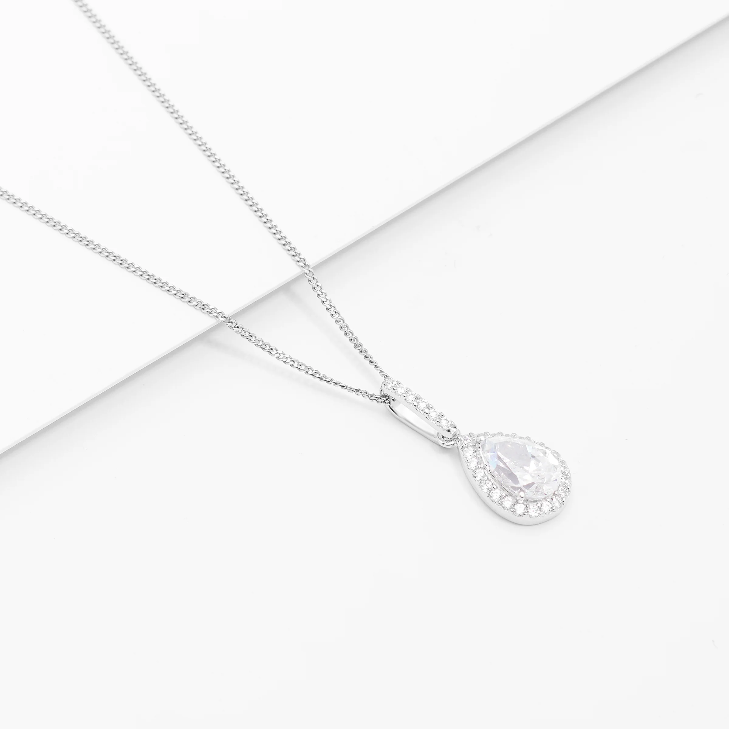 Sterling Silver Pear And Halo Zirconia Pendant - Image 2