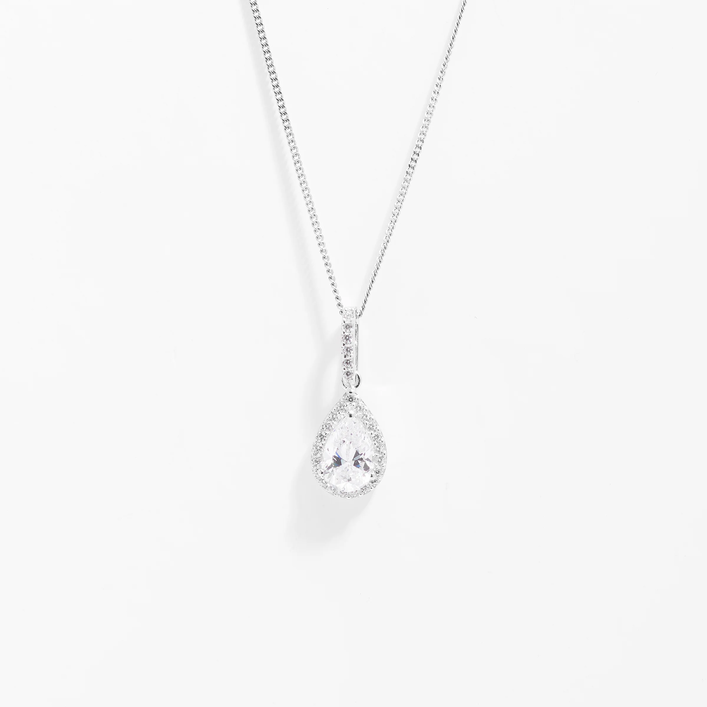 Sterling Silver Pear And Halo Zirconia Pendant - Image 3