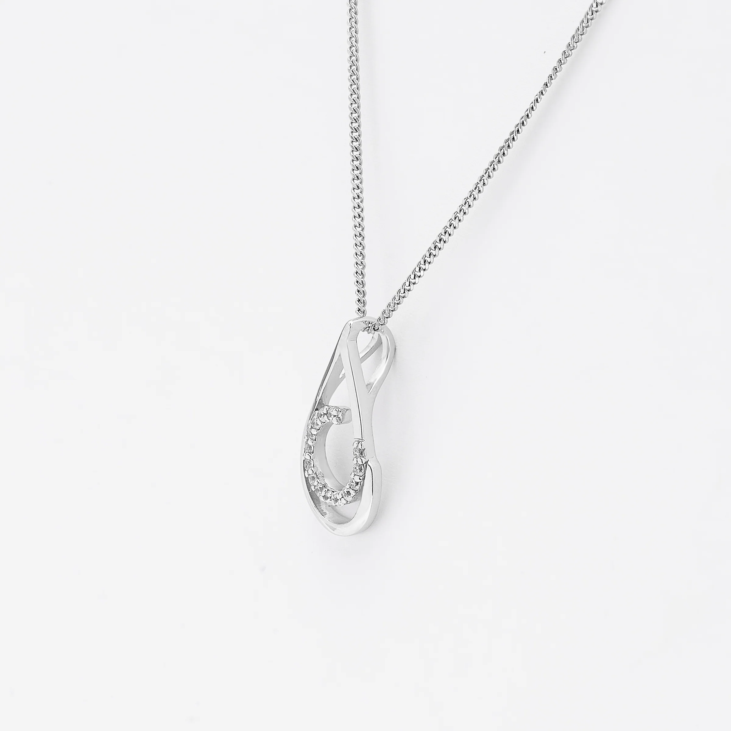Sterling Silver Pear Zirconia Curlicue Slider Pendant - Image 2