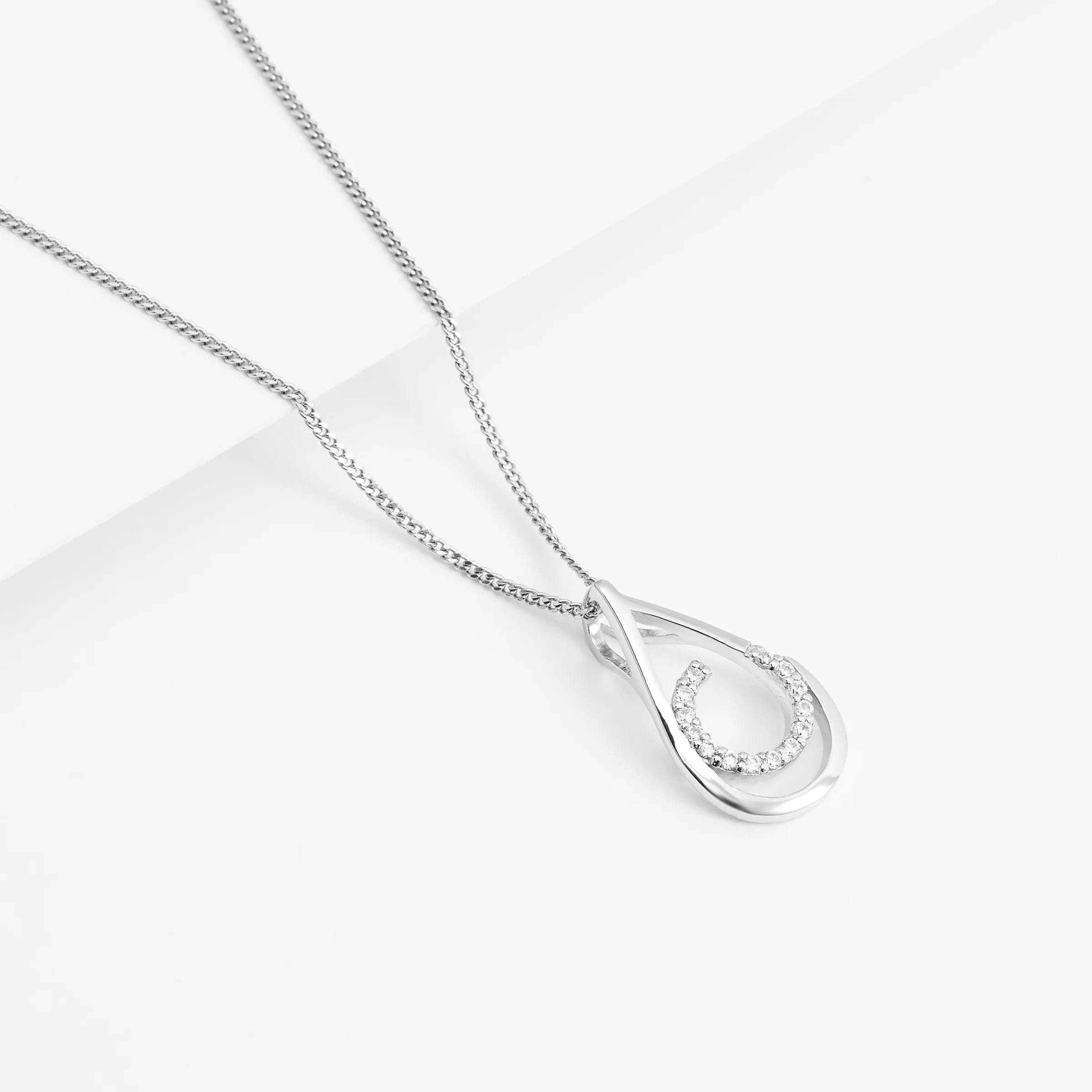 Sterling Silver Pear Zirconia Curlicue Slider Pendant - Image 3