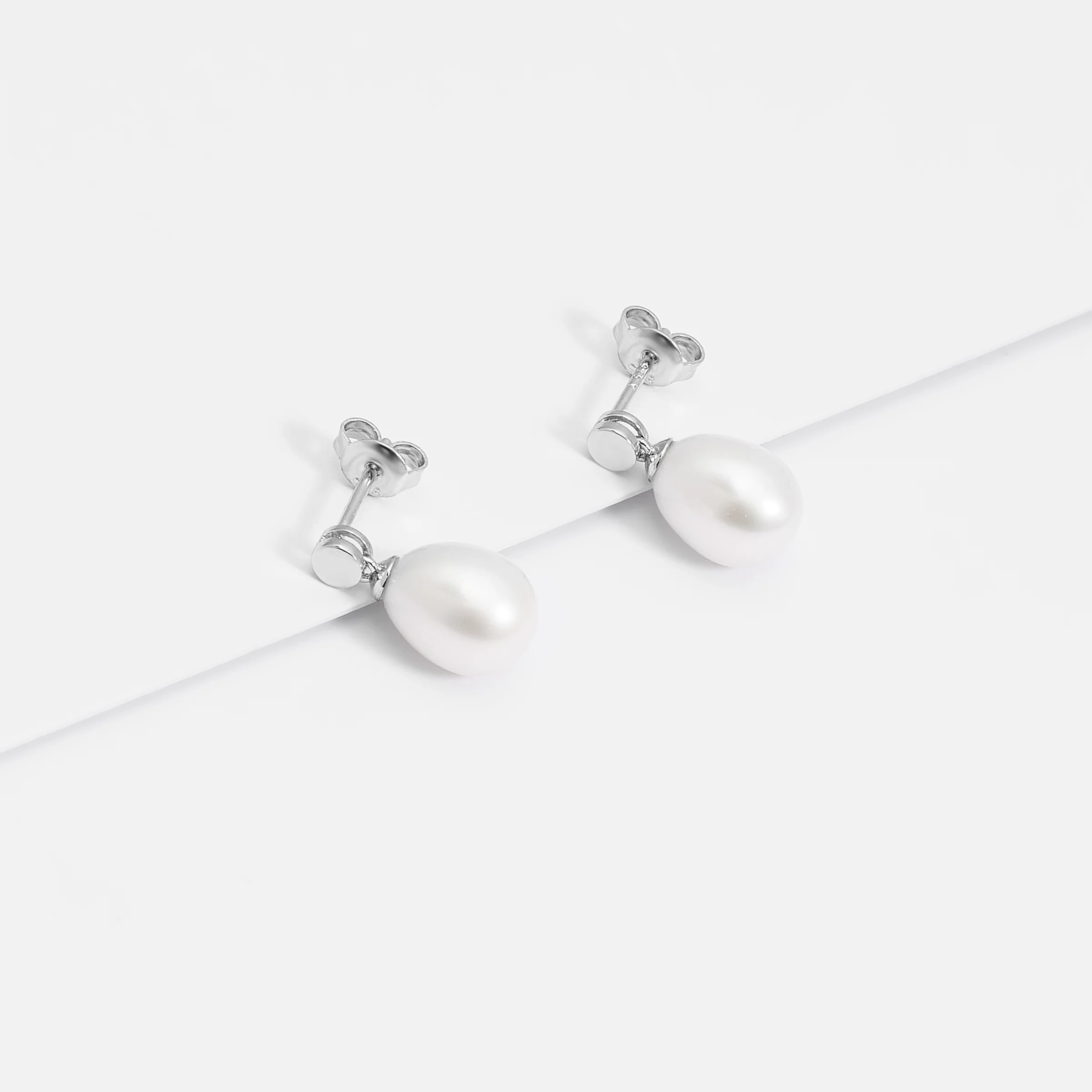 Sterling Silver Pearl Drop Stud Earrings - Image 3