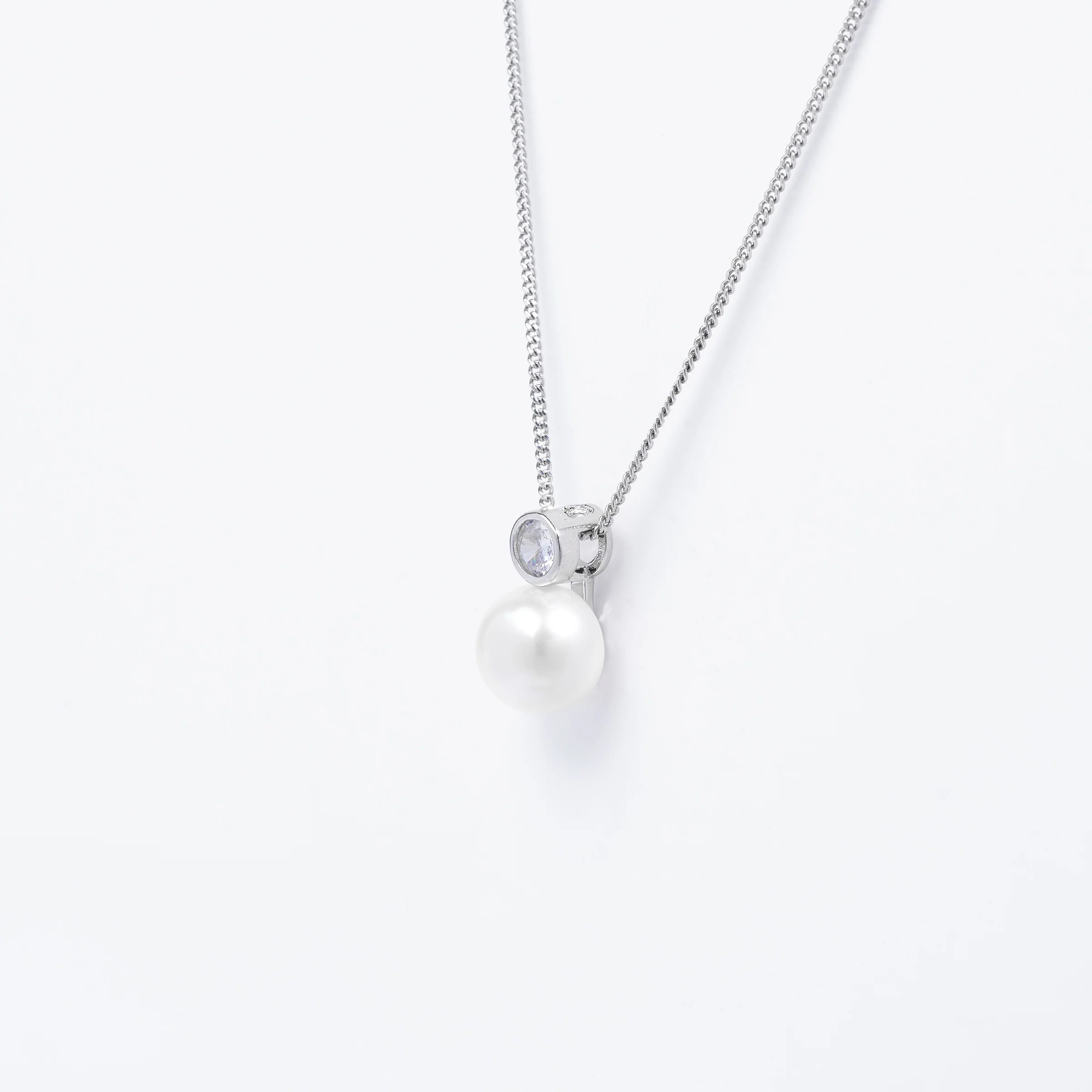 Sterling Silver Pearl With Bezel Zirconia Pendant And Chain - Image 2
