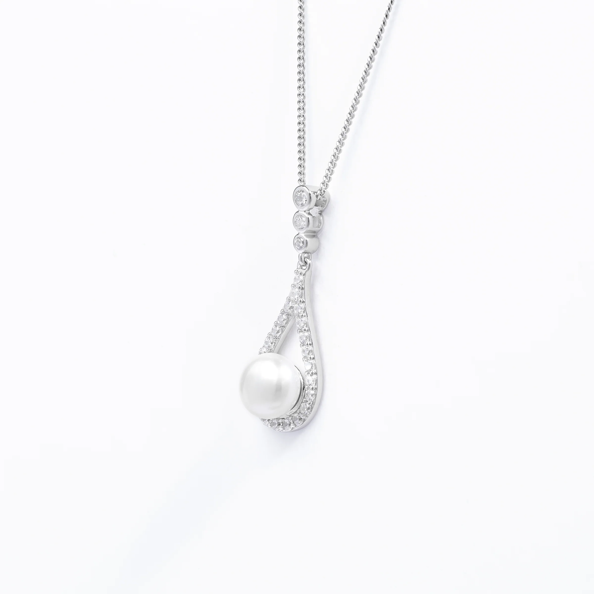 Sterling Silver Pearl Zirconia Teardrop Pendant - Image 2